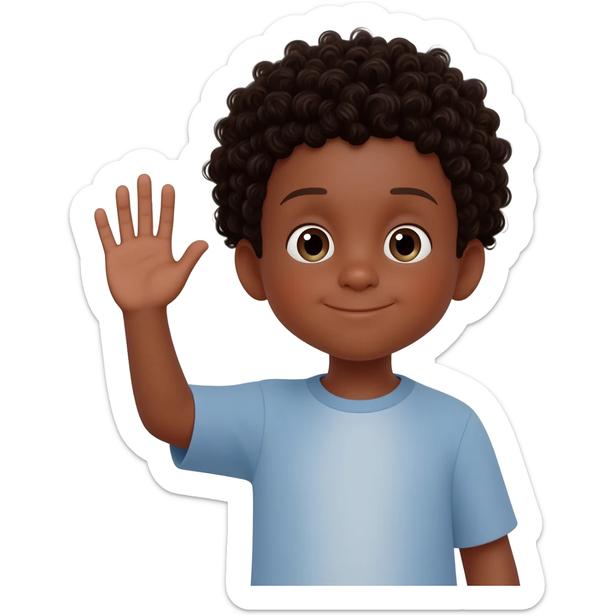 sad waving goodbye black boy curly hair sticker