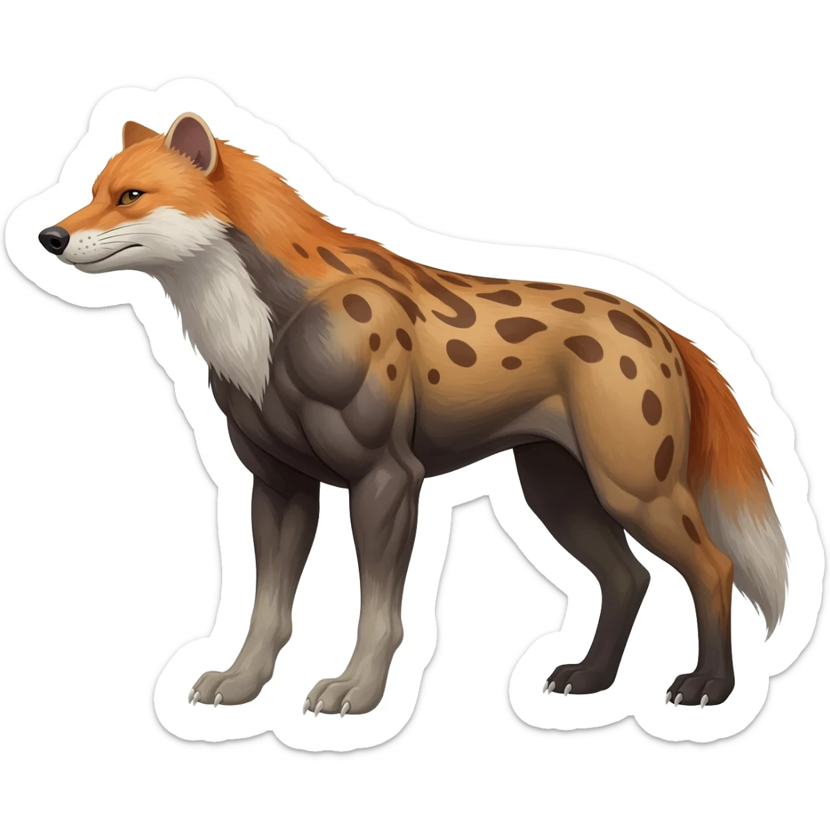 a Dhole-Borneo Cat-Weasel-Fox-animal-hybrid-creature, full body sticker