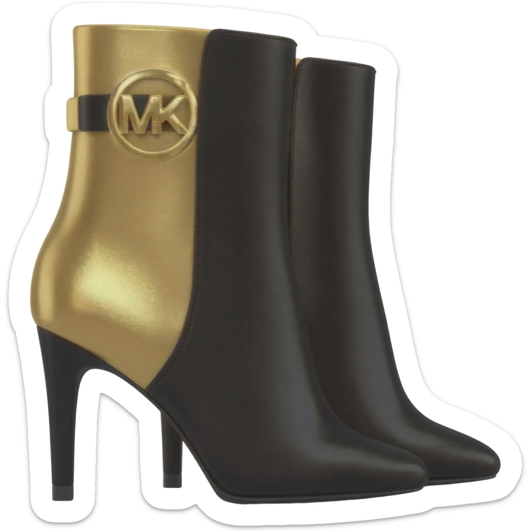 Hyper Realistic isolated side view,  Michael Kors balletcore style, theme and color scheme, luxury pair of stiletto ankle bootie boots, highly detailed, 3d render sticker