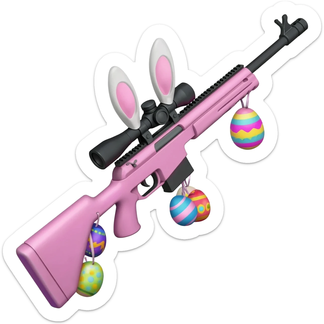 easter theme sniper rifle like with bunny ears and eggs and pink sticker