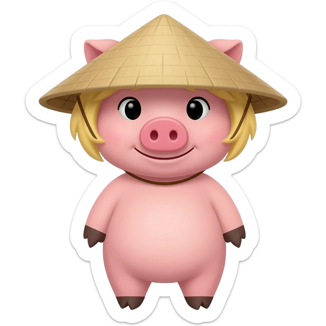 pig with blonde hair wearing vietnamese traditioanl hat sticker