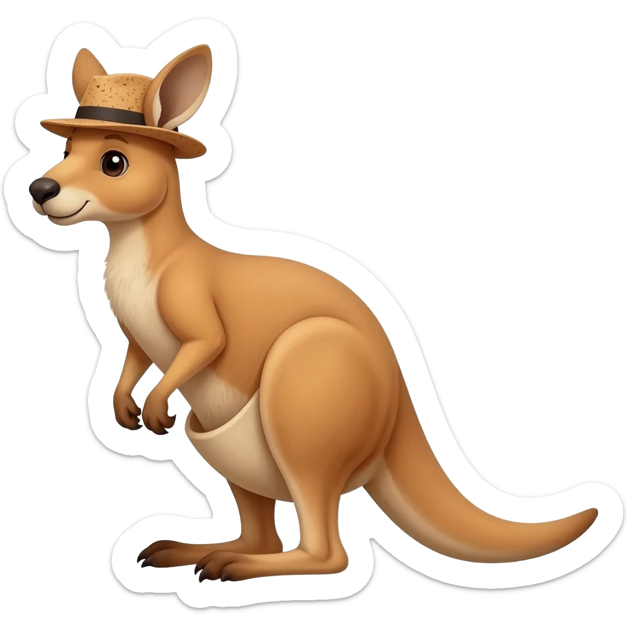 Kangaroo wearing cork brimmed hat sticker