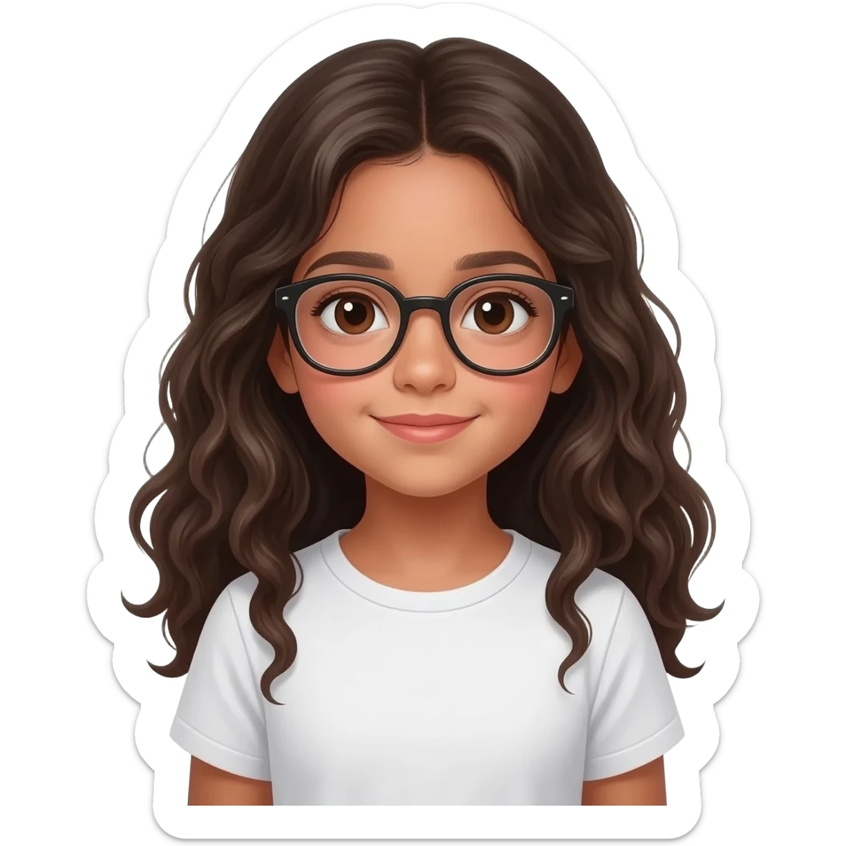 emoji algérienne fille 7 ans cheveux longs légèrement ondulés avec des lunettes sticker