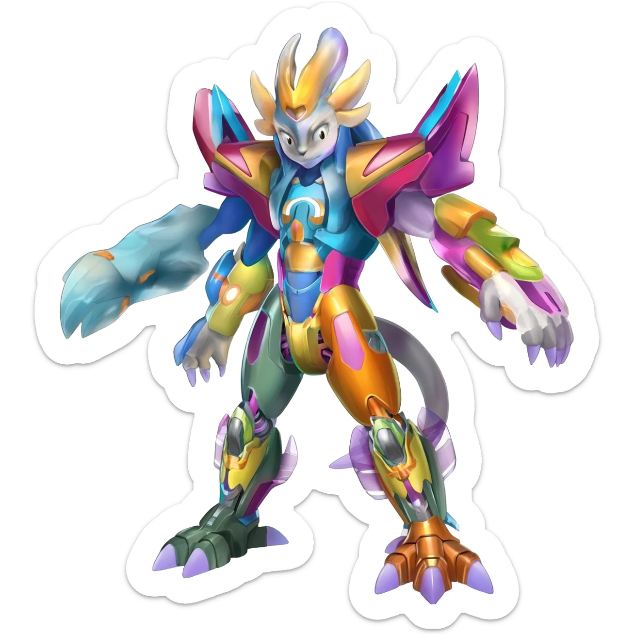 Shiny Colorful Futuristic Cyber-Vernid-Trico-Meloetta-Latias-Koraidon-Peppercat-Protogen-Pokémon-Digimon-Fakémon-fusion-hybrid-creature sticker