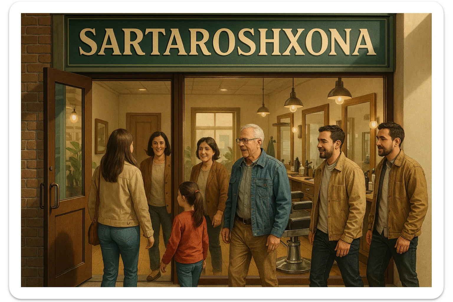 Sartaroshxonaga kirib kelayotgan mijozlar sticker