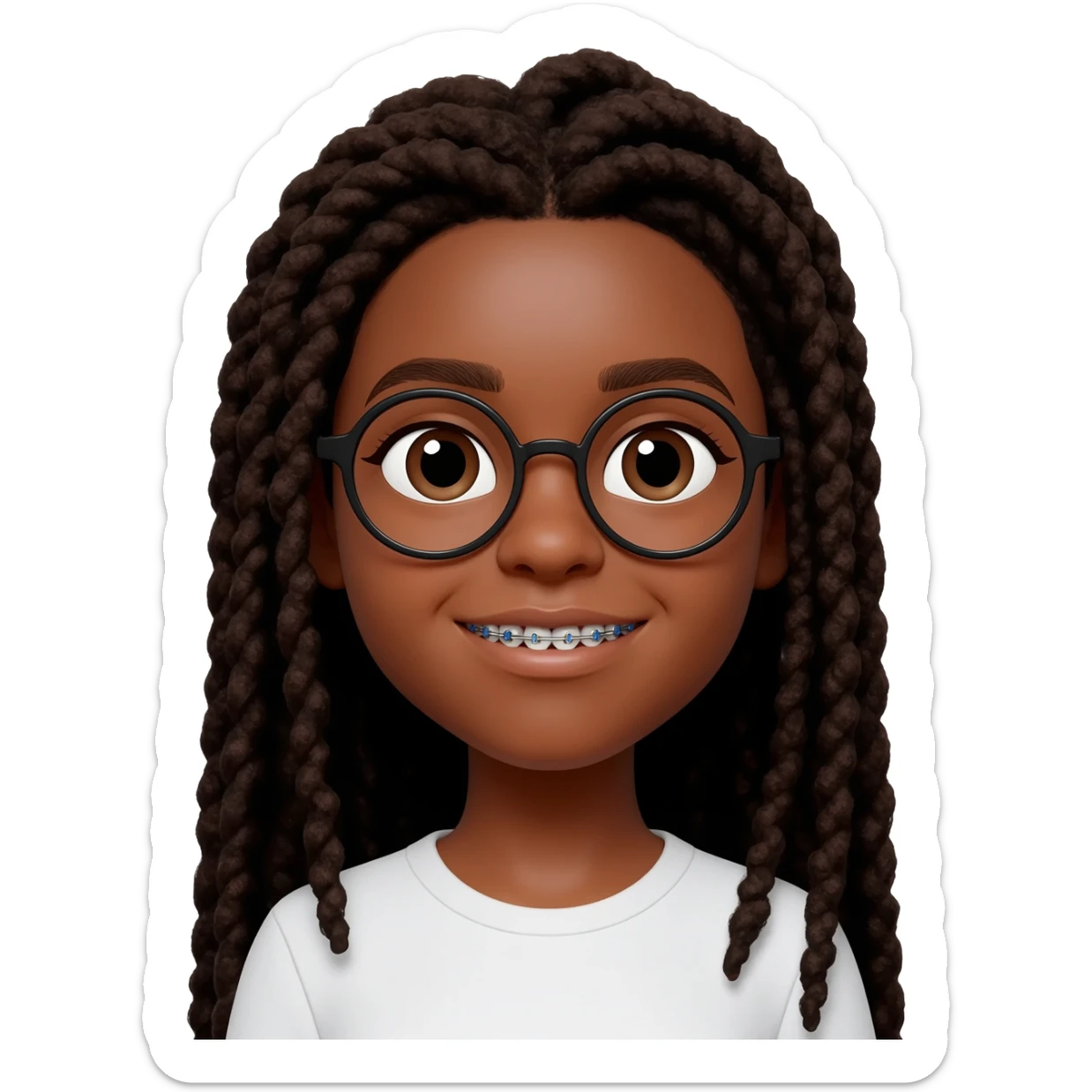 black girl with locs and glasses and braces NERD sticker