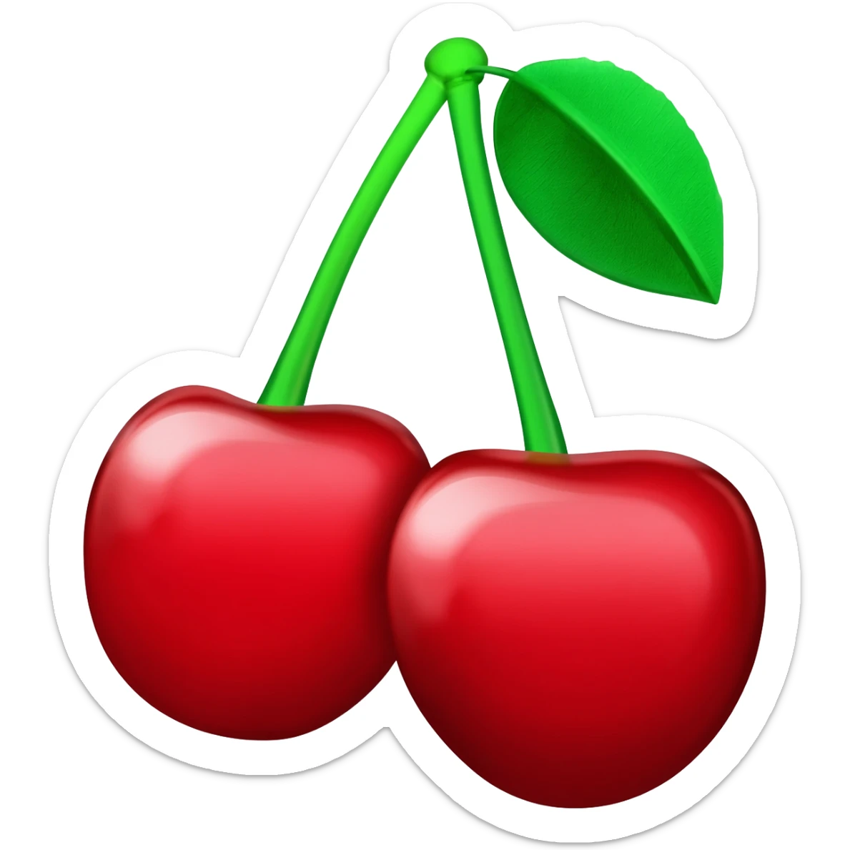 “Two red cherries with a green stem and one green leaf, shiny slot‑machine symbol in emoji style.” sticker