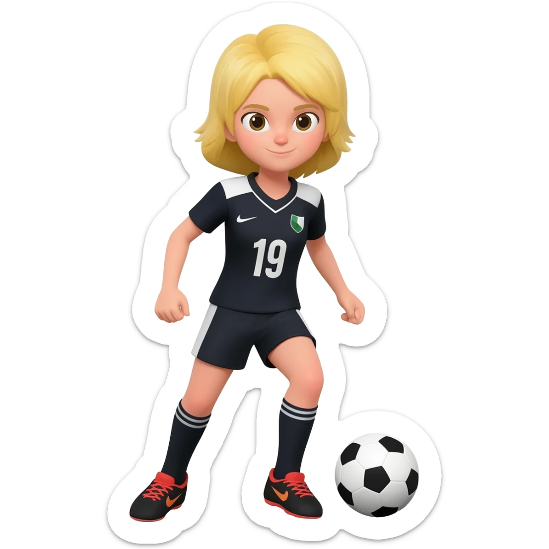 a detailed strong blond haired girl who Is playing soccer sticker
