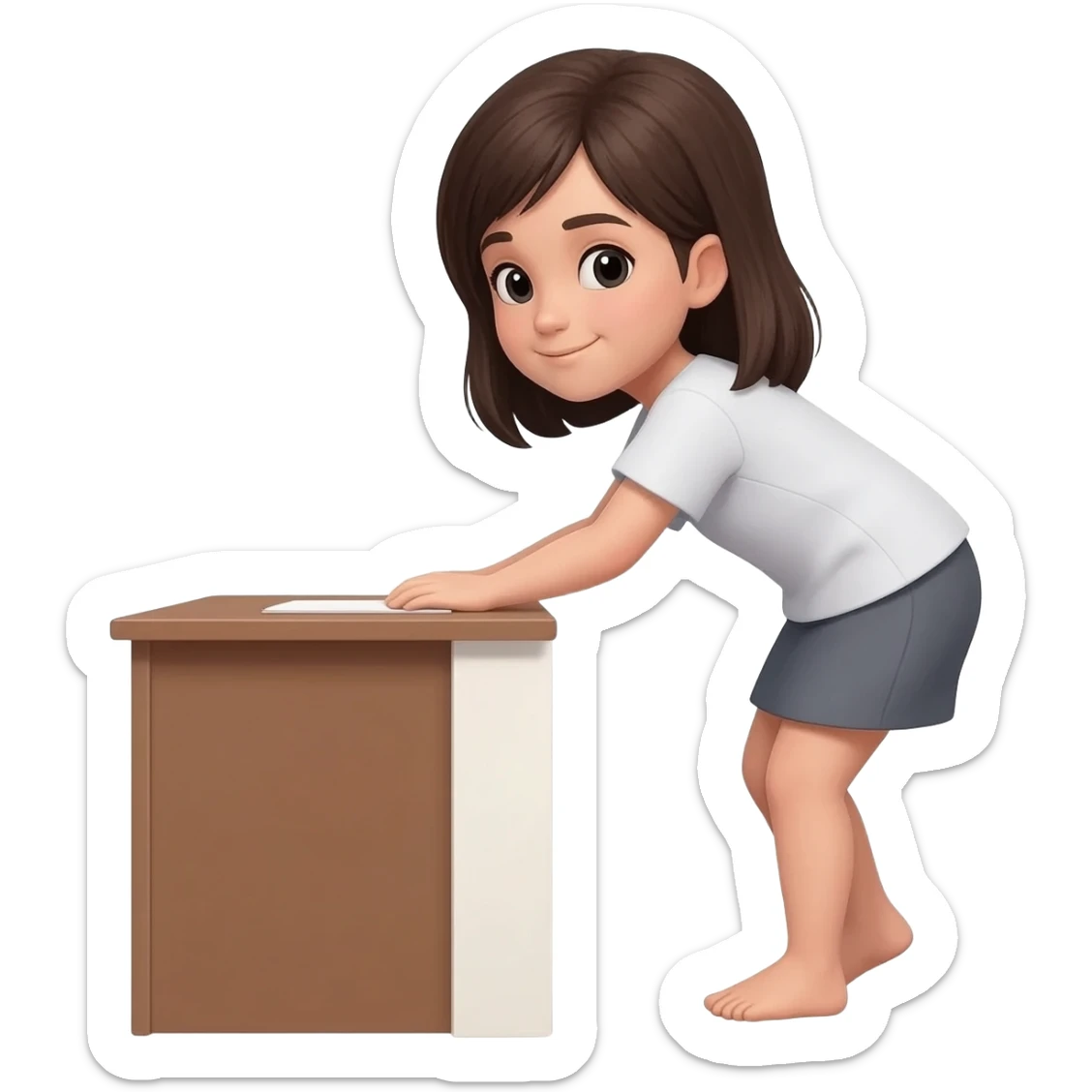 Girl bending over desk sticker