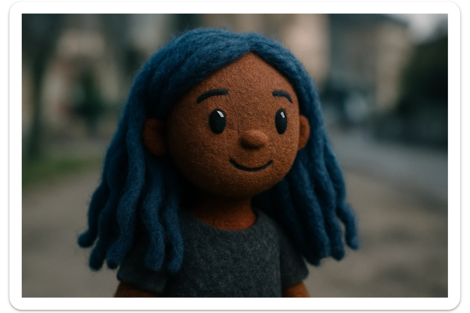 portrait of a blue haired dark skinned girl with long wavy hair, smiling, friendly and warm expression sticker