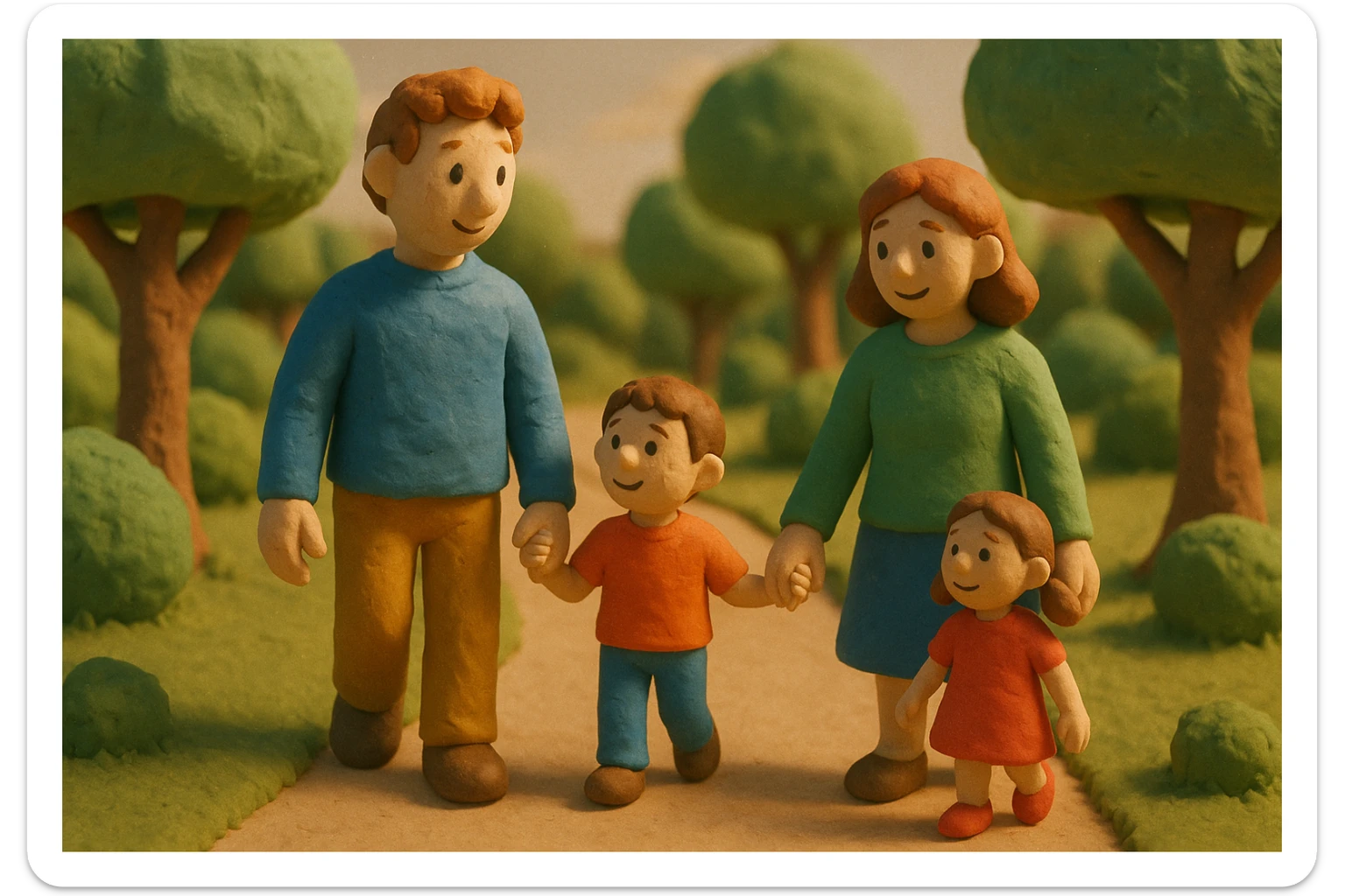 parents take their children home, family walking through a park on their way home sticker