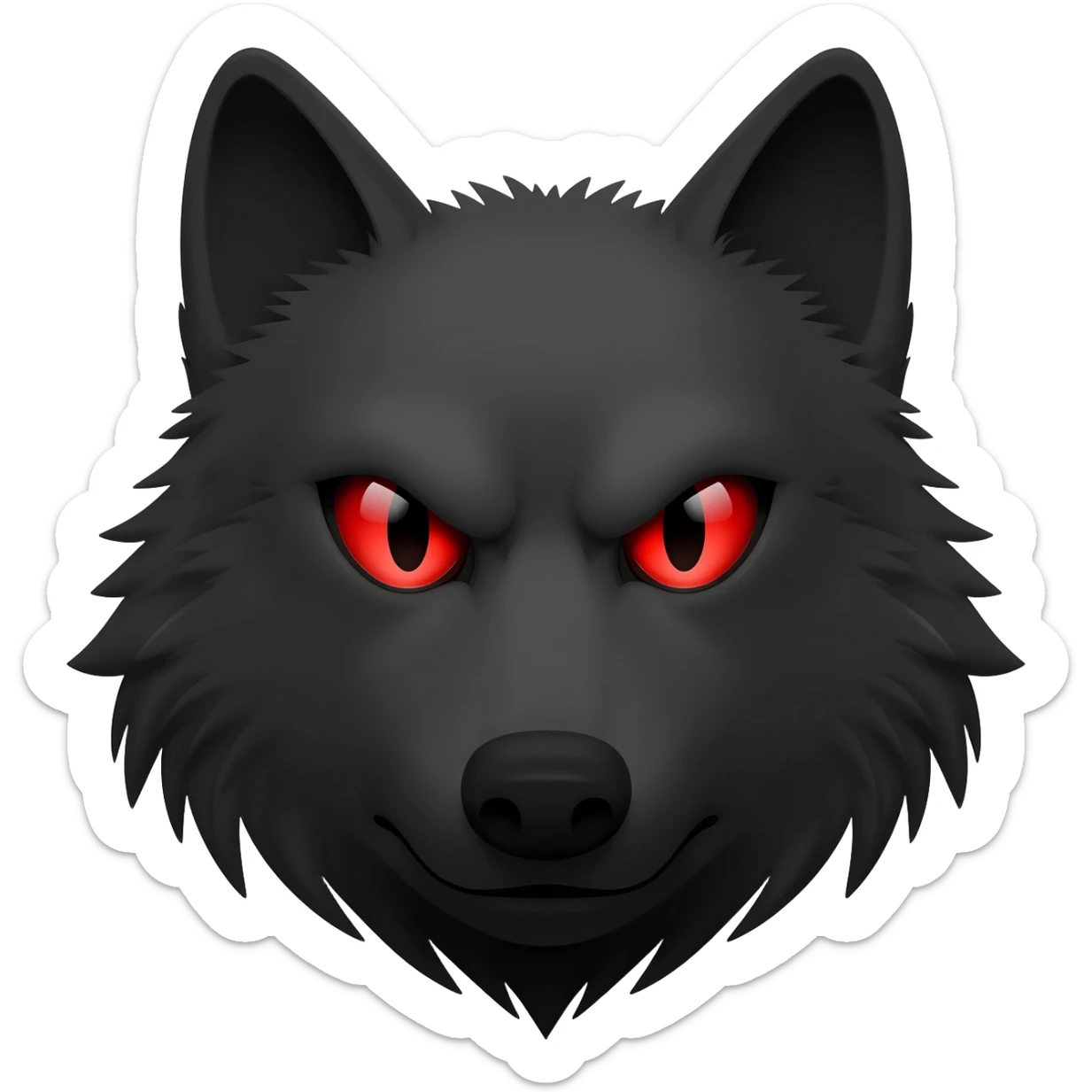 Angry  black wolf with visible red eye only face and small sticker