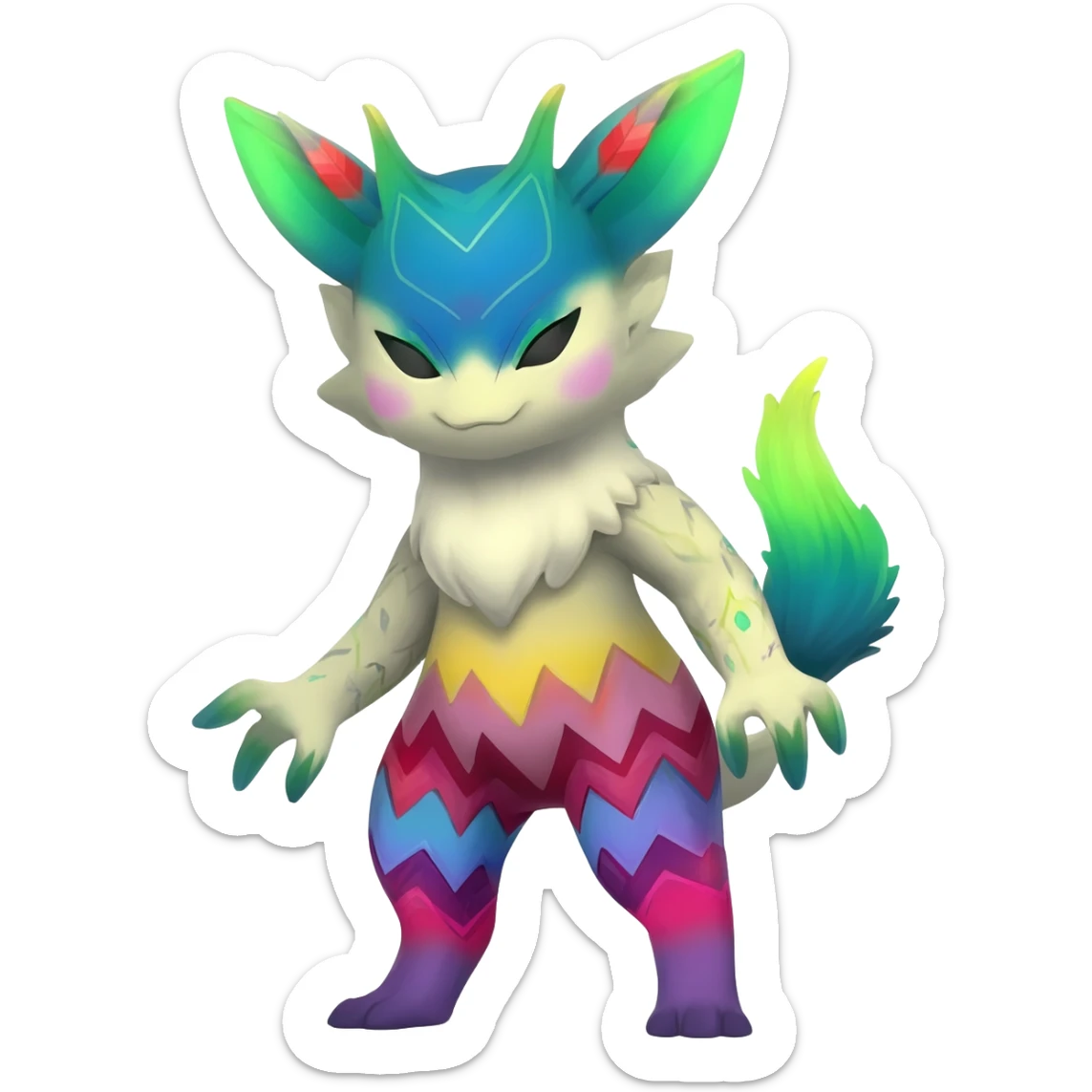 Bizarre cute splashy exotic patterned marked chevroned Fakémon-Pokémon-Vernid-Leafeon-Vaporeon-Jolteon-creature sticker