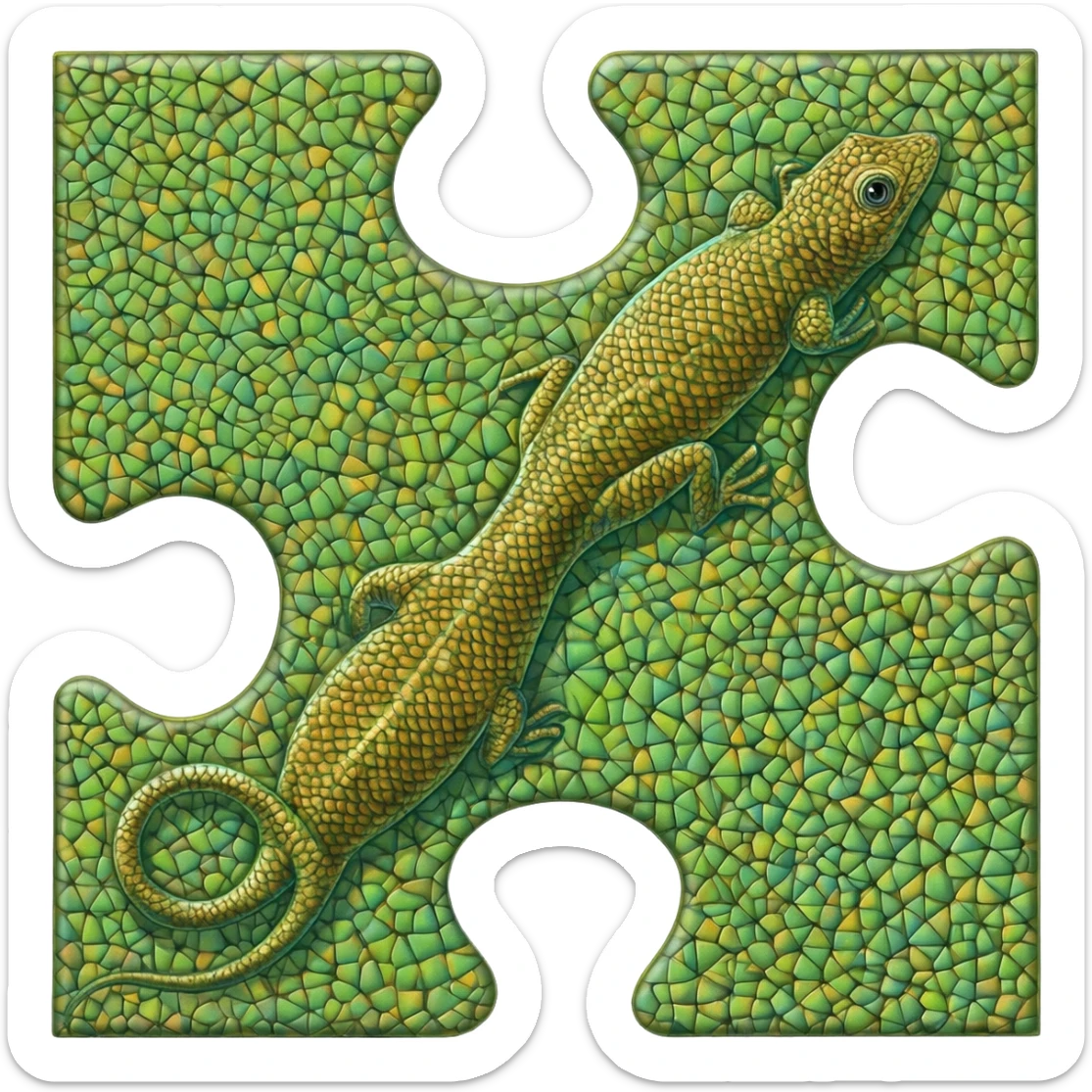 A m.c.eisher lizard puzzle piece, just one, but make sure it could fit together with its self in a puzzle sticker