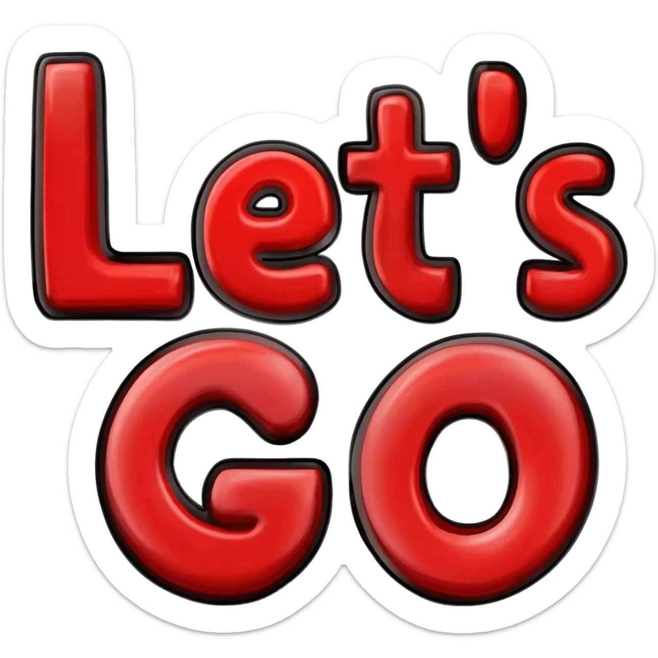 Bubble letters in red color and outlined in black, words Let's GO sticker