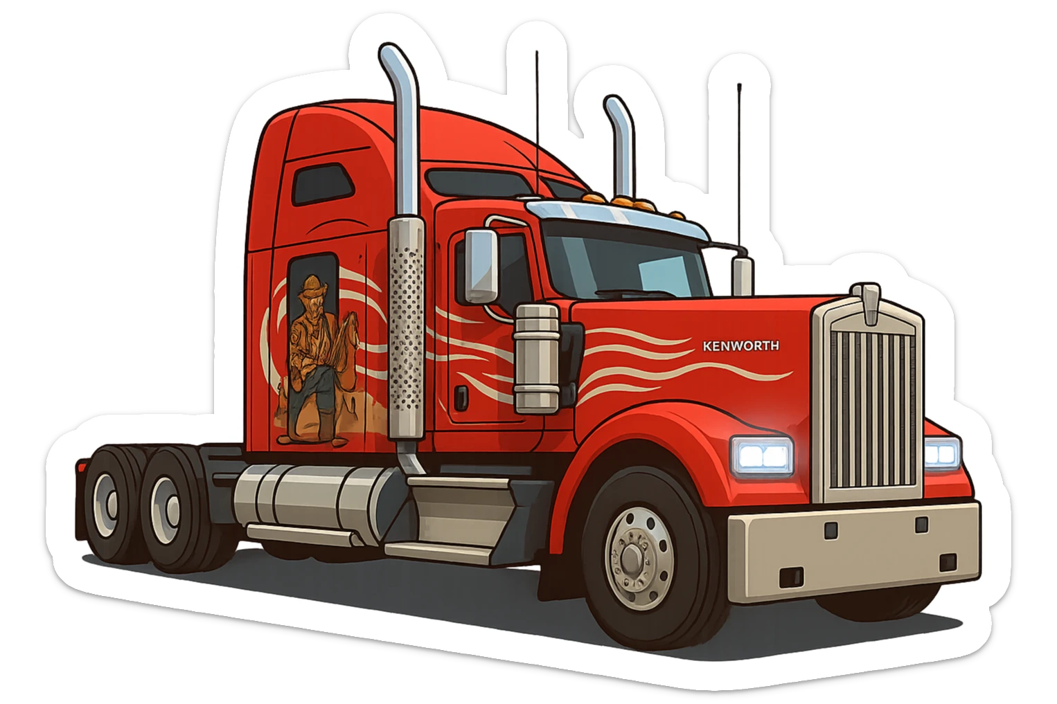 Изометрическая модель американского трака, слегка мультяшная стилистика, прозрачный фон sticker