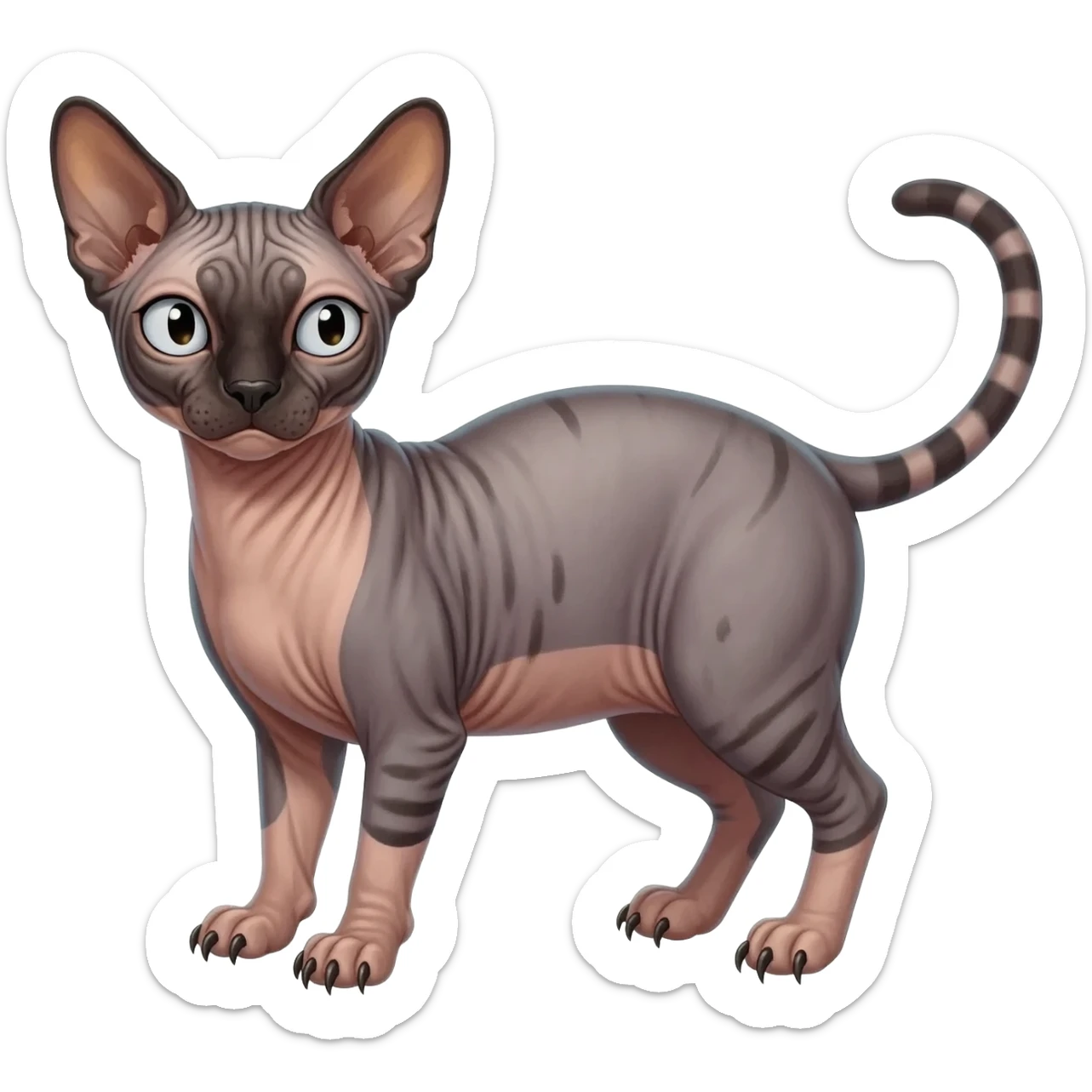 Big-eared big-eyed cute realistic animalistic feral digitigrade 4-legged anime-styled Sphynx-Meloetta-Trico-Vernid-Sergal-Serval-hybrid-fusion-creature-animal, full body sticker