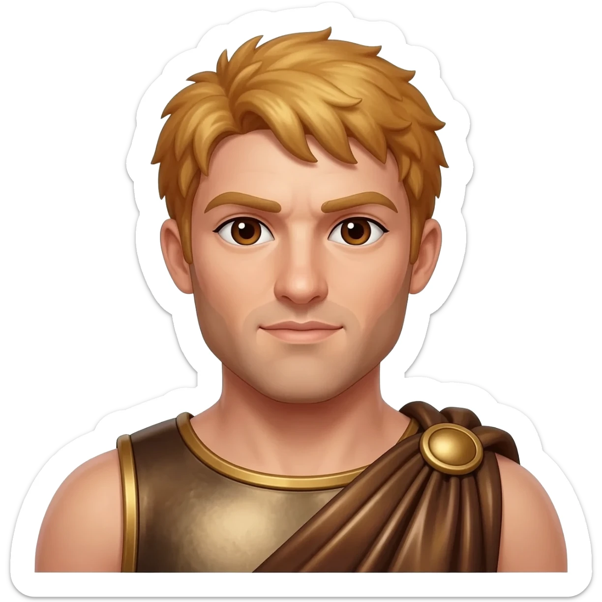 Heracles from Greek Mythology with dark brown eyes, reddish blonde hair, brown metallic toga sticker