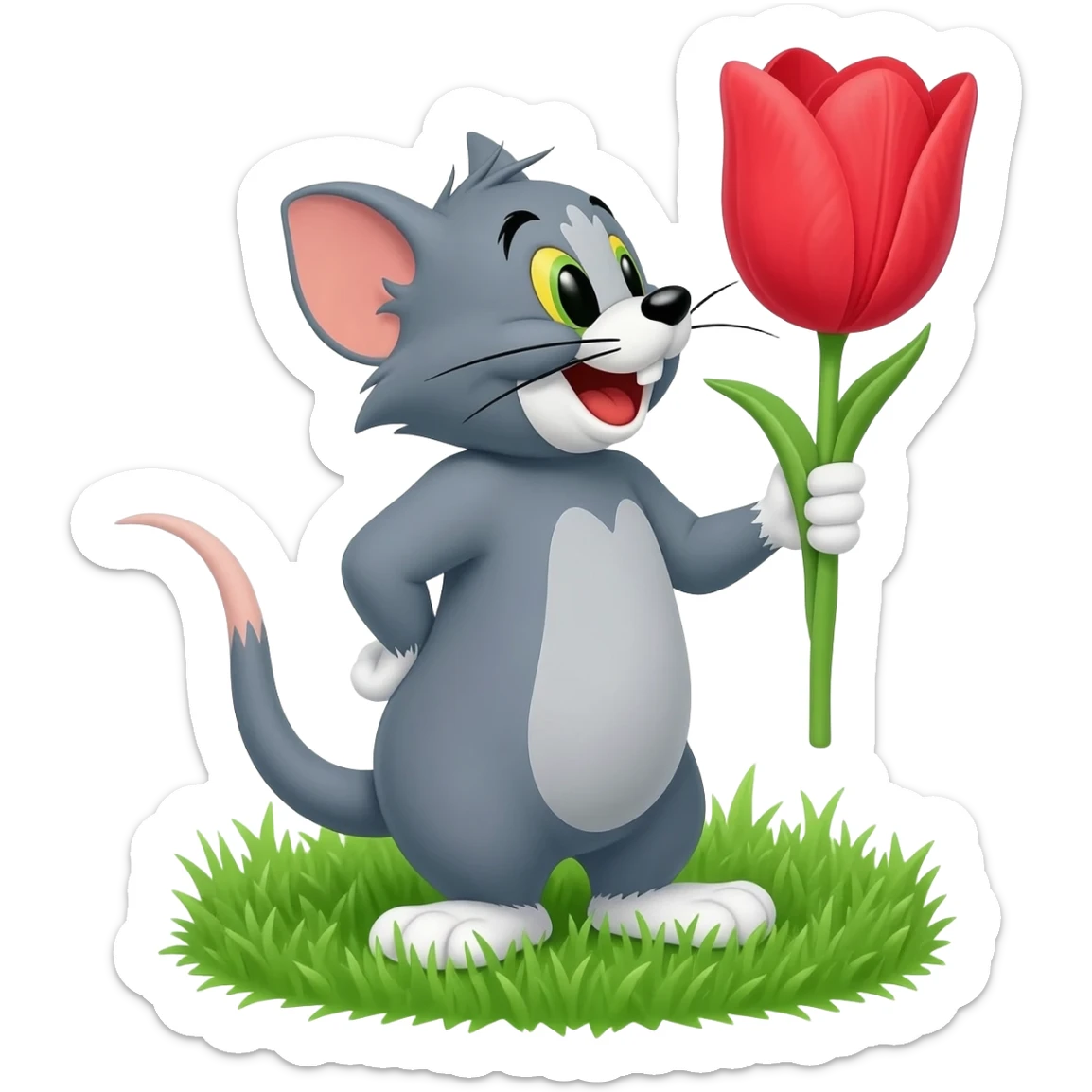 Mouse Jerry hold hand flower sticker