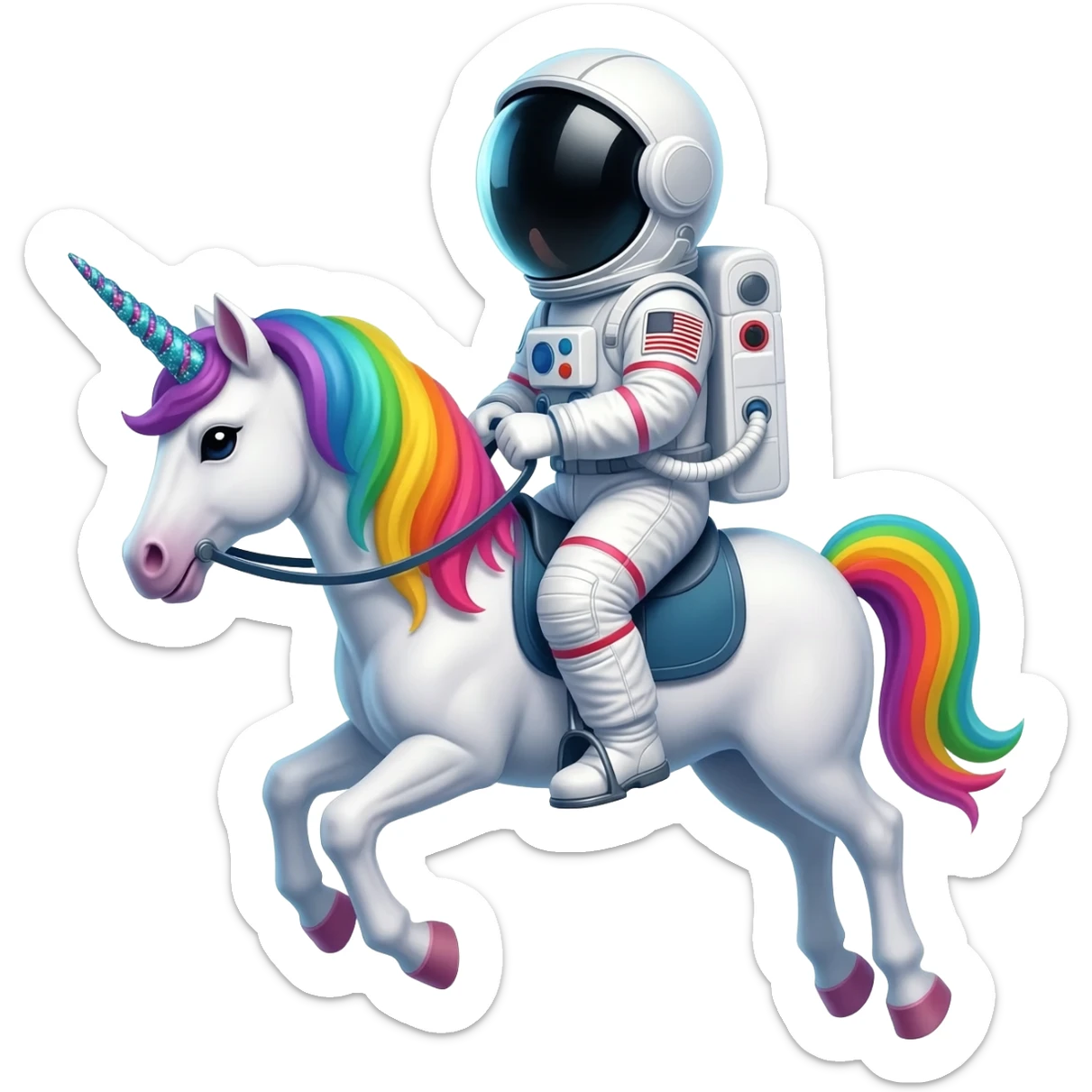 astronaut riding a colorful unicorn sticker