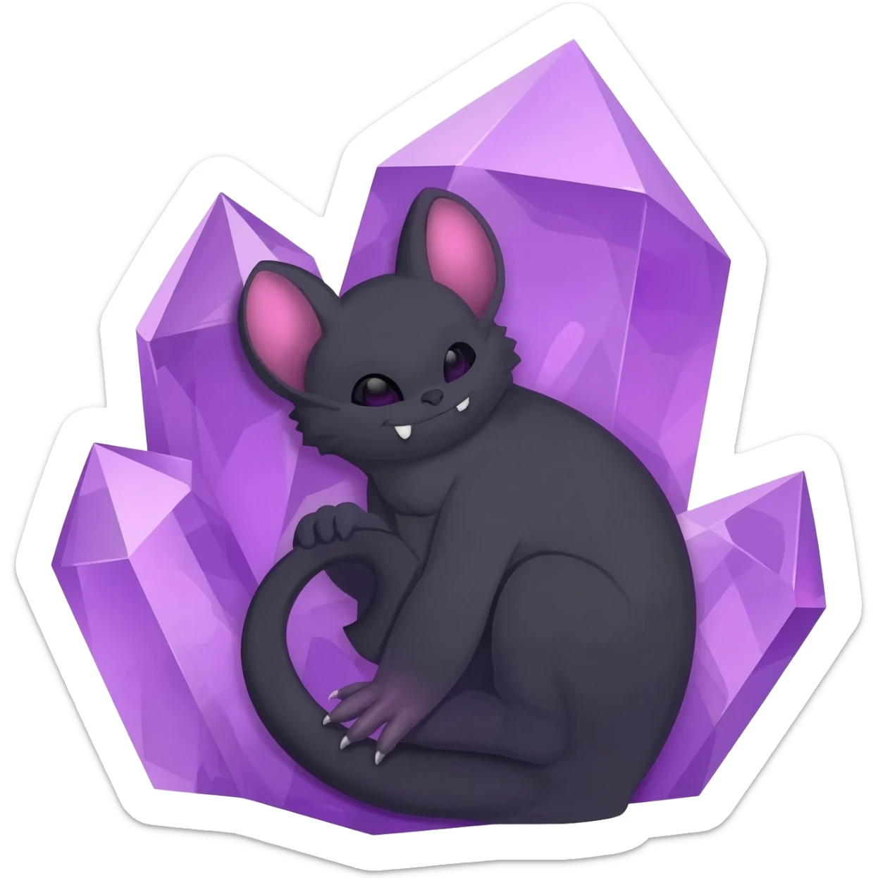 Bat curled around a purple crystal realistic cool looking sticker