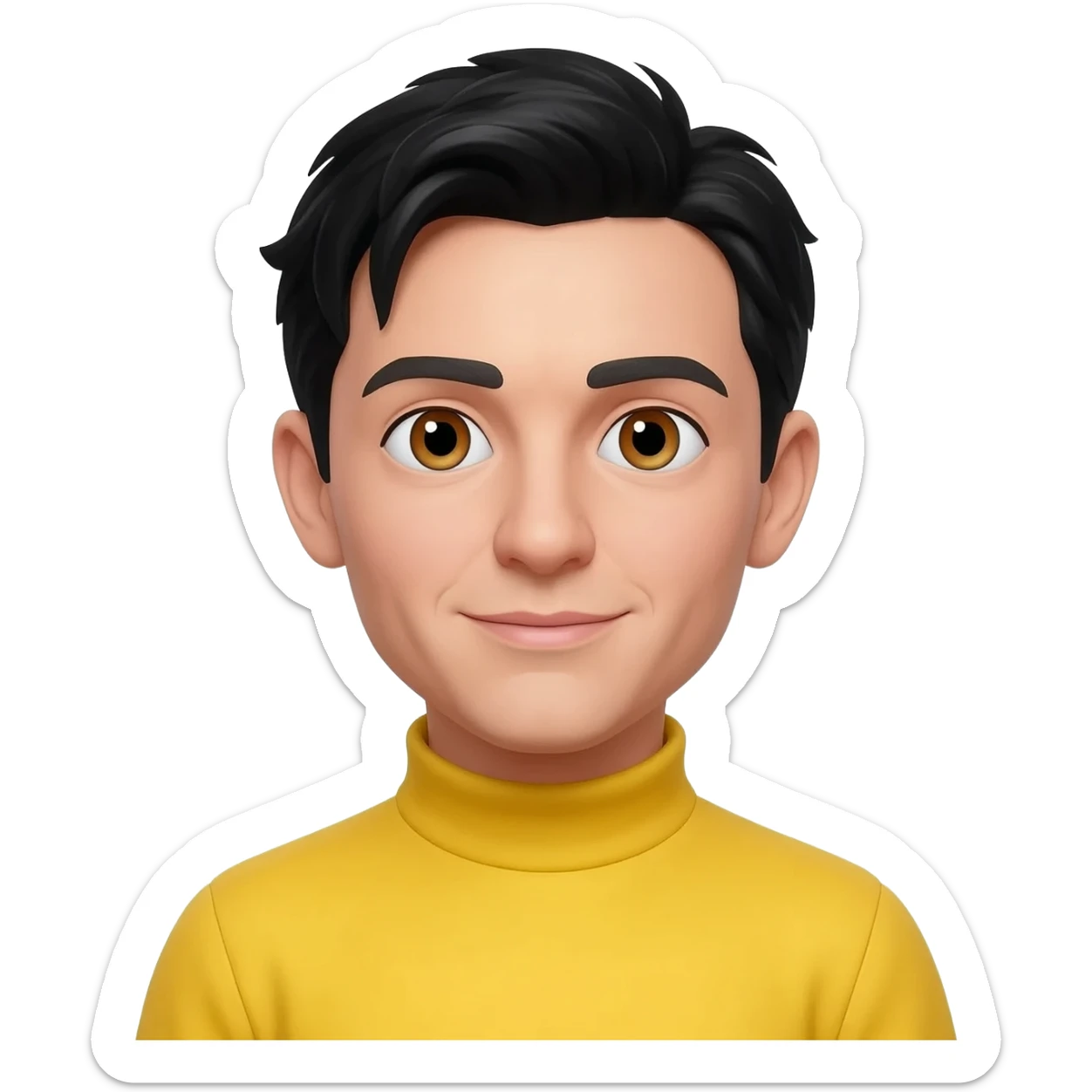 Greg Wiggle from the wiggles with hazel eyes, black hair, yellow metallic turtleneck shirt sticker