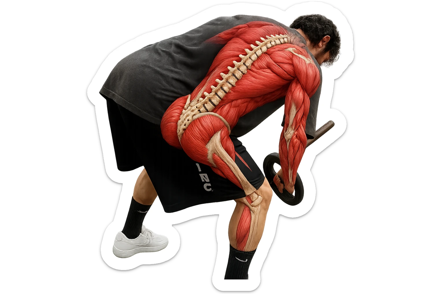 lascia questa immagine identica ma aggiungi fasci muscolari e spina dorsale sulla sua schiena, iperealistico 4k sticker