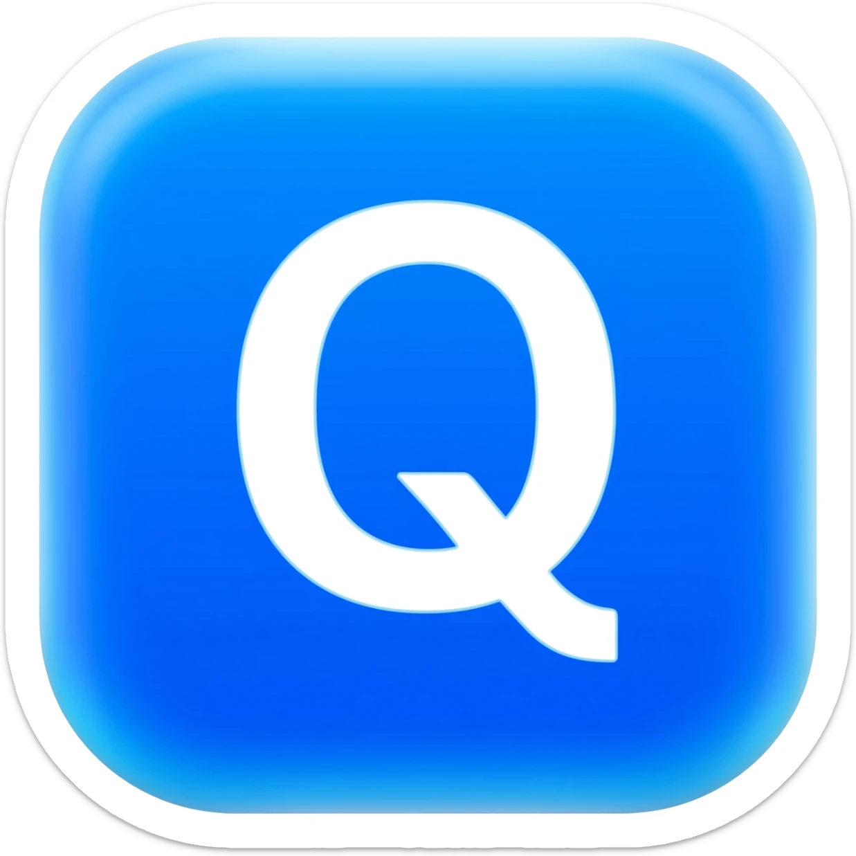 "3D premium,3D rounded-square icon in strong bleu with a beveled edge, bold serif white letter 'Q'centered, strong specular highlights, inner glow, 1024x1024, png" sticker