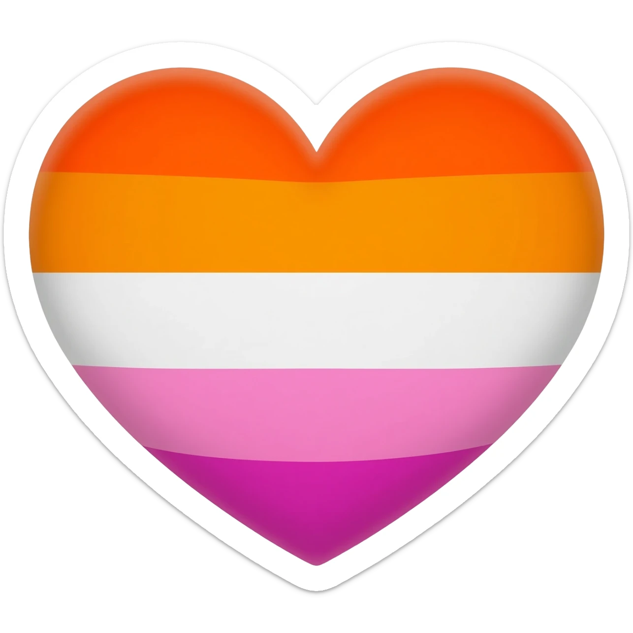 lesbian flag with all five colors (two shades of orange, white, two shades of pink) heart shaped sticker