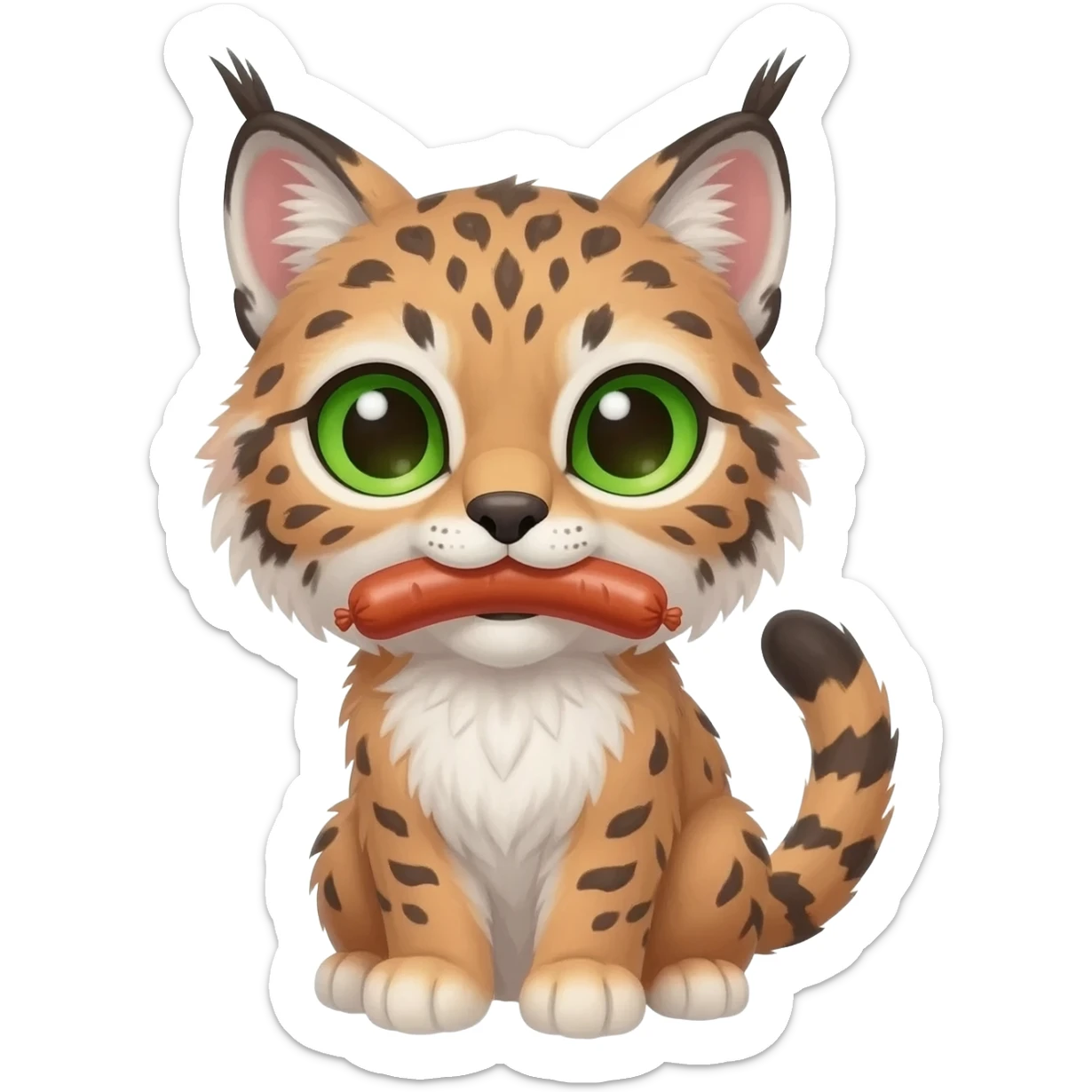 Cute lynx with one sausage in his mouthe sticker