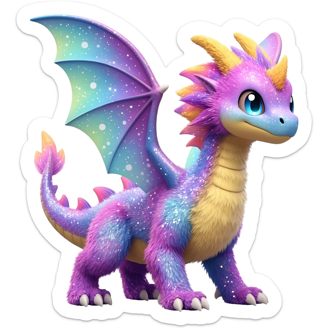 Colorful cute fuzzy realistic glittery Randomly-faerie-drake-colored sparkly exotic Fakémon-creature sticker