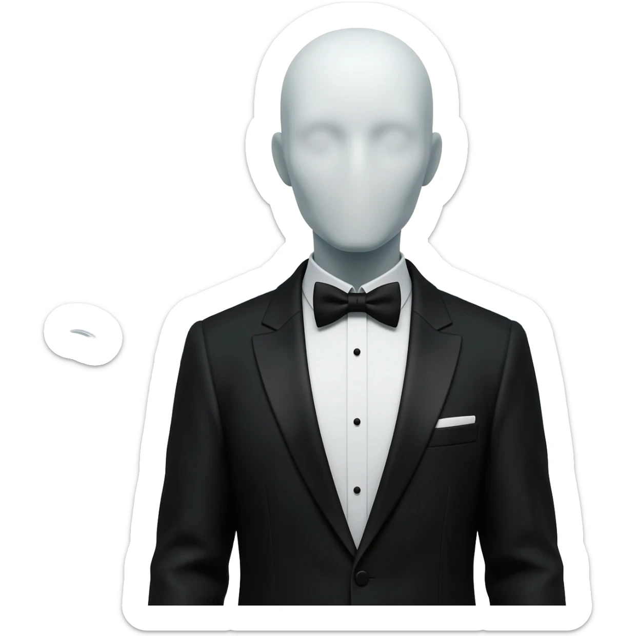 slenderman, tall figure, completely pale, white skin, tuxedo, tentacles coming out of back, no face, featureless sticker