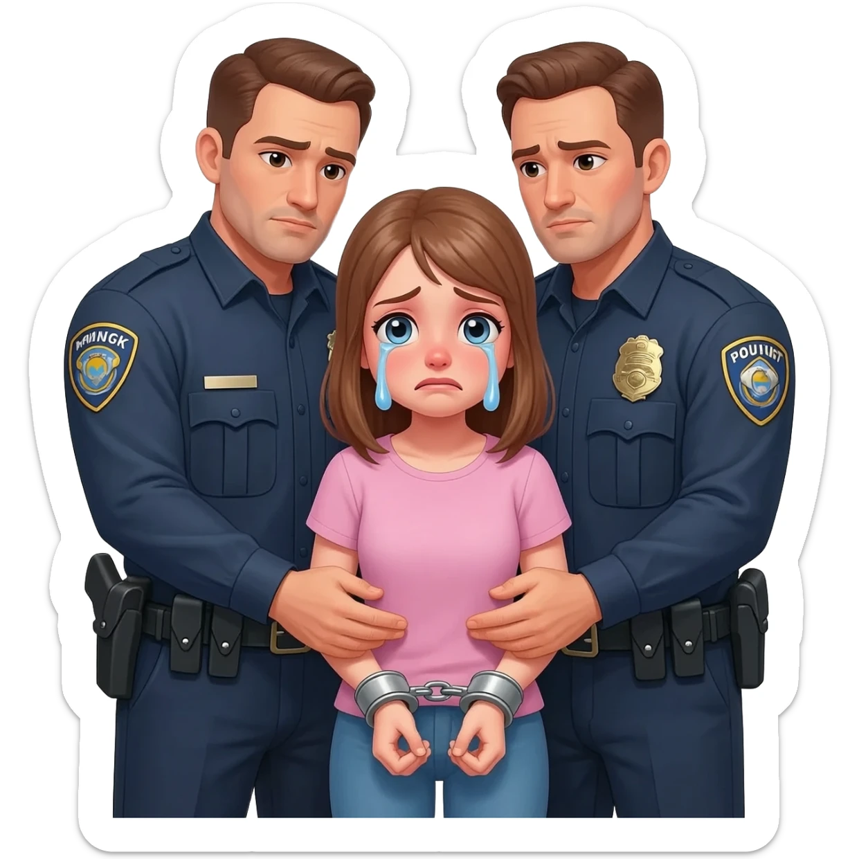 crying white teen girl in handcuffs being stripped naked by male cops in her room sticker