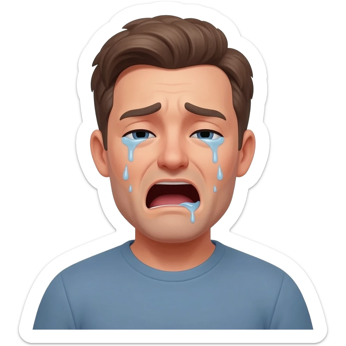Crying thirty year old guy with mouth wide open and drooling from one side of his mouth sticker