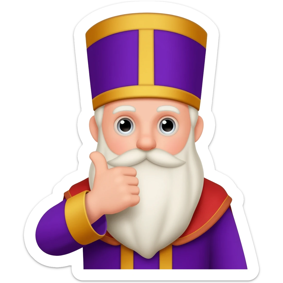 maak een gele emoji van sinterklaas met zen meiter op en een peukje in zen mond en een lange baard sticker
