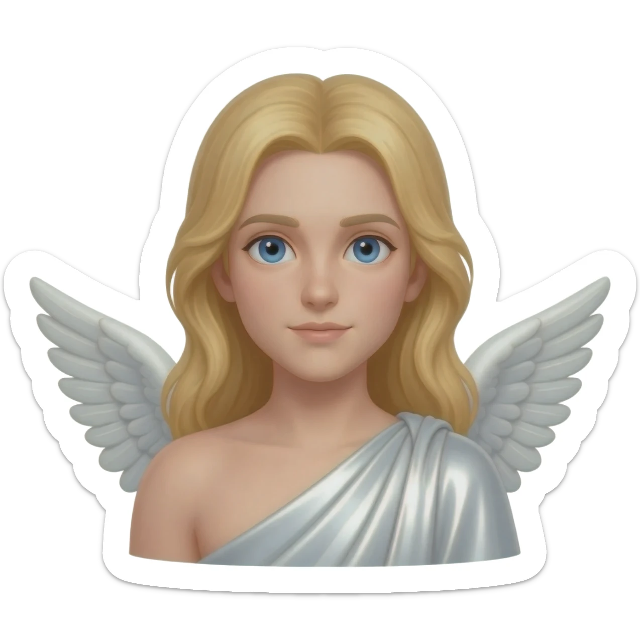 Male Guardian Angel from Christian Mythology with blue eyes, long blonde hair, white metallic toga sticker