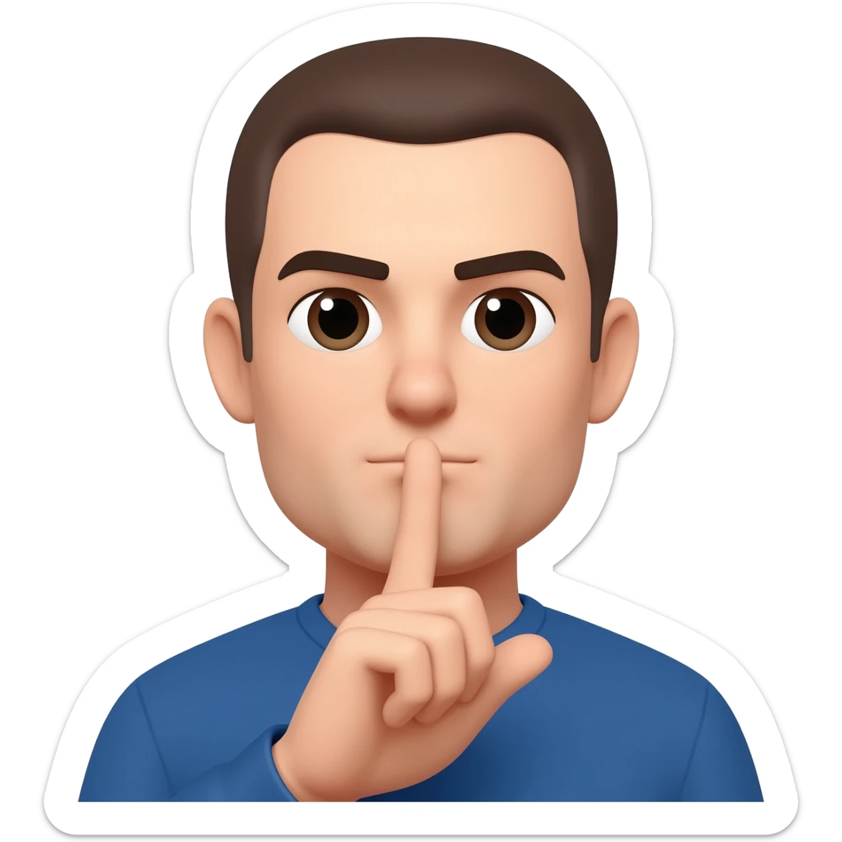 Une personne avec une mâchoire carré qui fais chut avec son doigt sticker