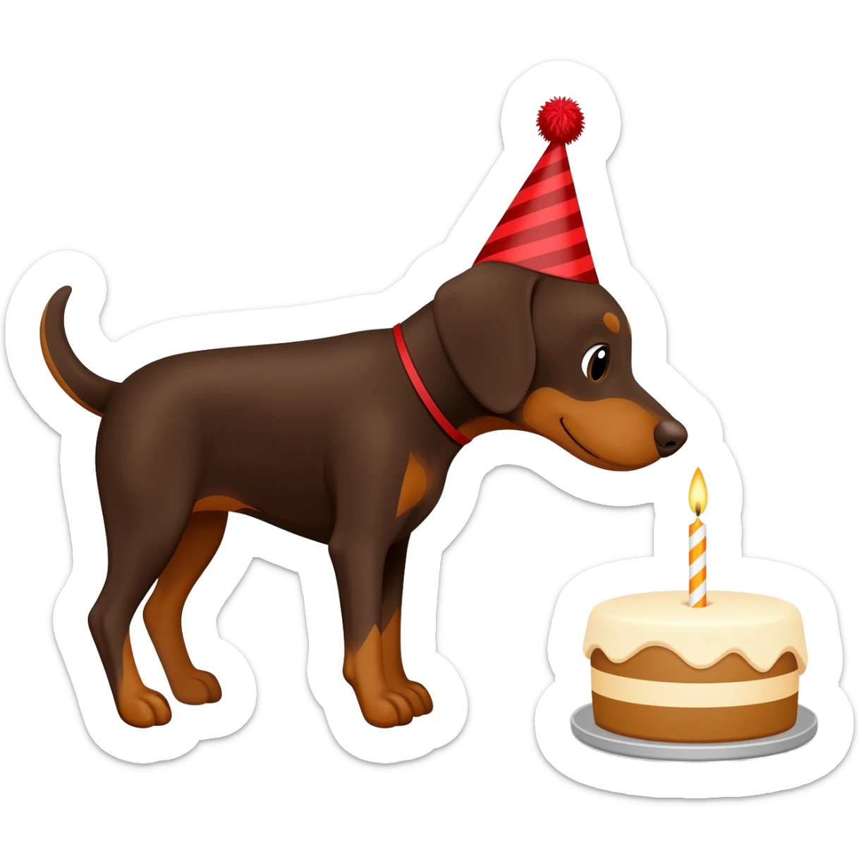 Brown German pinscher birthday emoji sticker