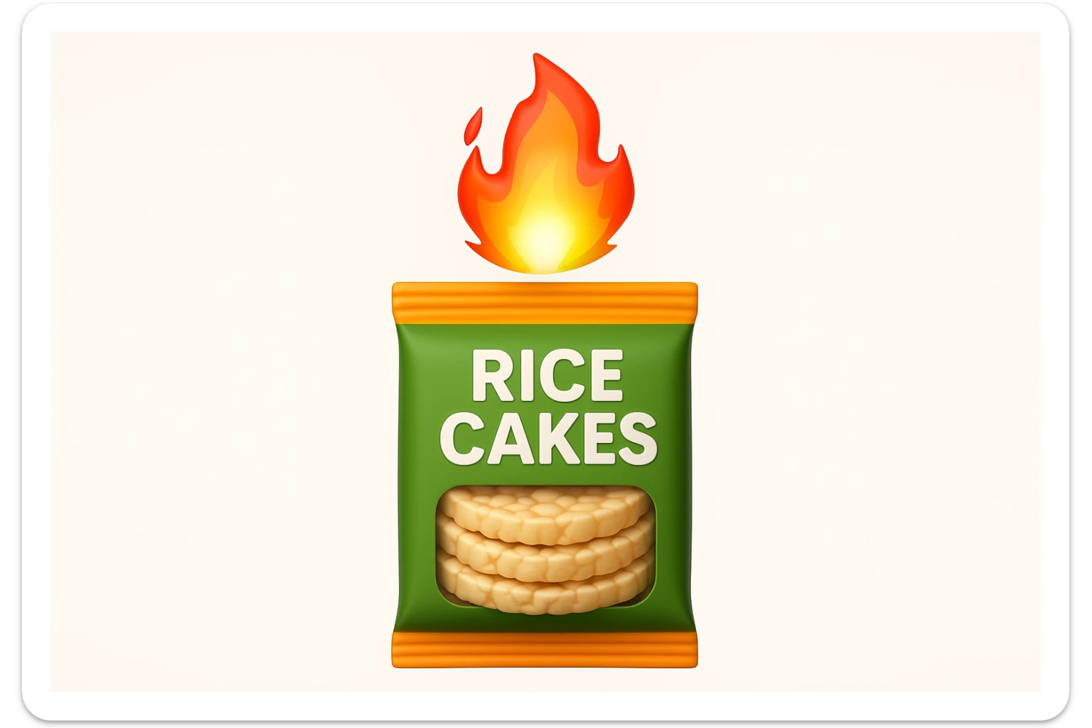 emoji stile iphone di un pacco di gallette di riso con fiamma 3d sopra sticker