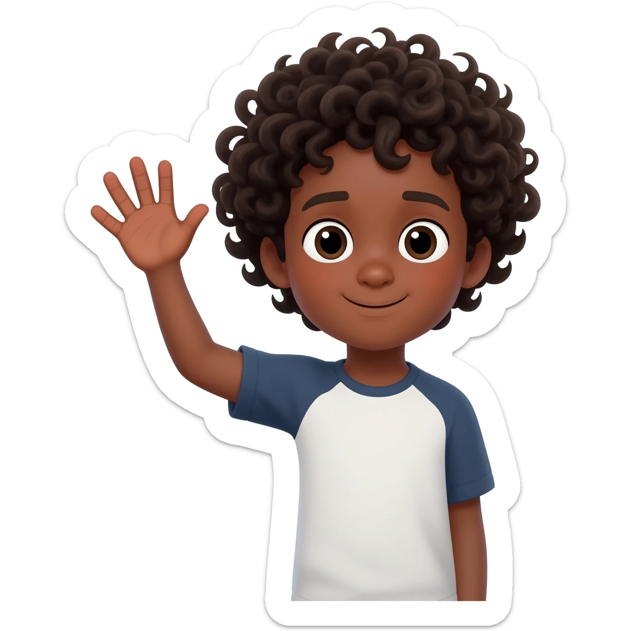 waving goodbye sad black boy curly hair sticker