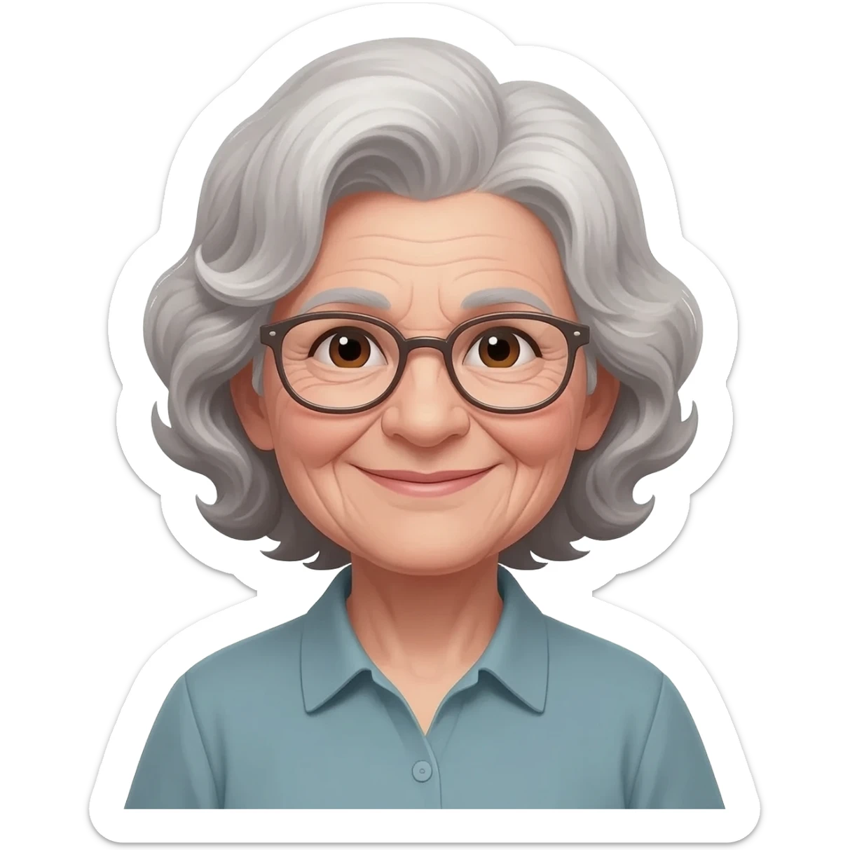 old woman of 80 years, with glasses, long hair with little curls sticker