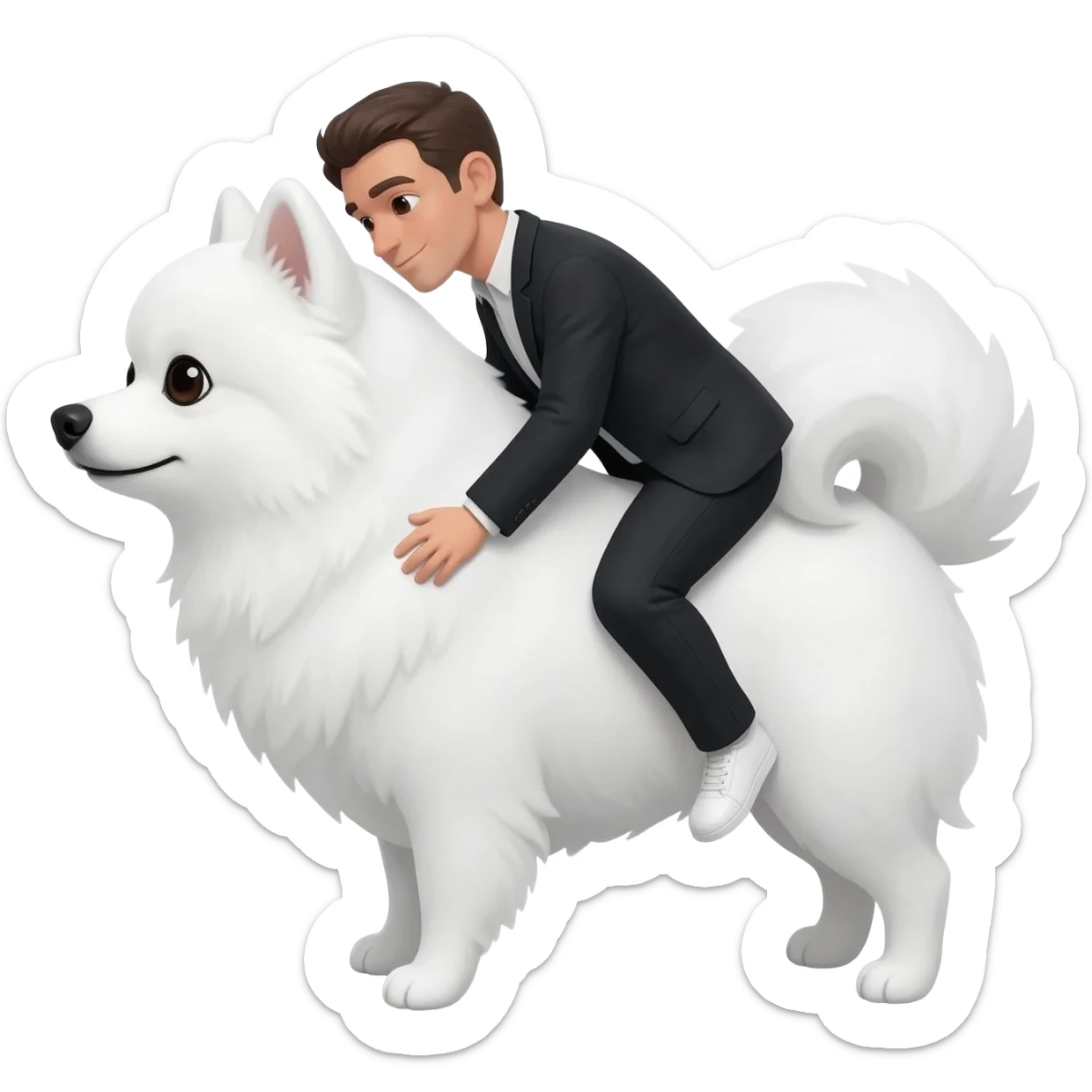 white pomeranian dog with a black man on top of it sticker