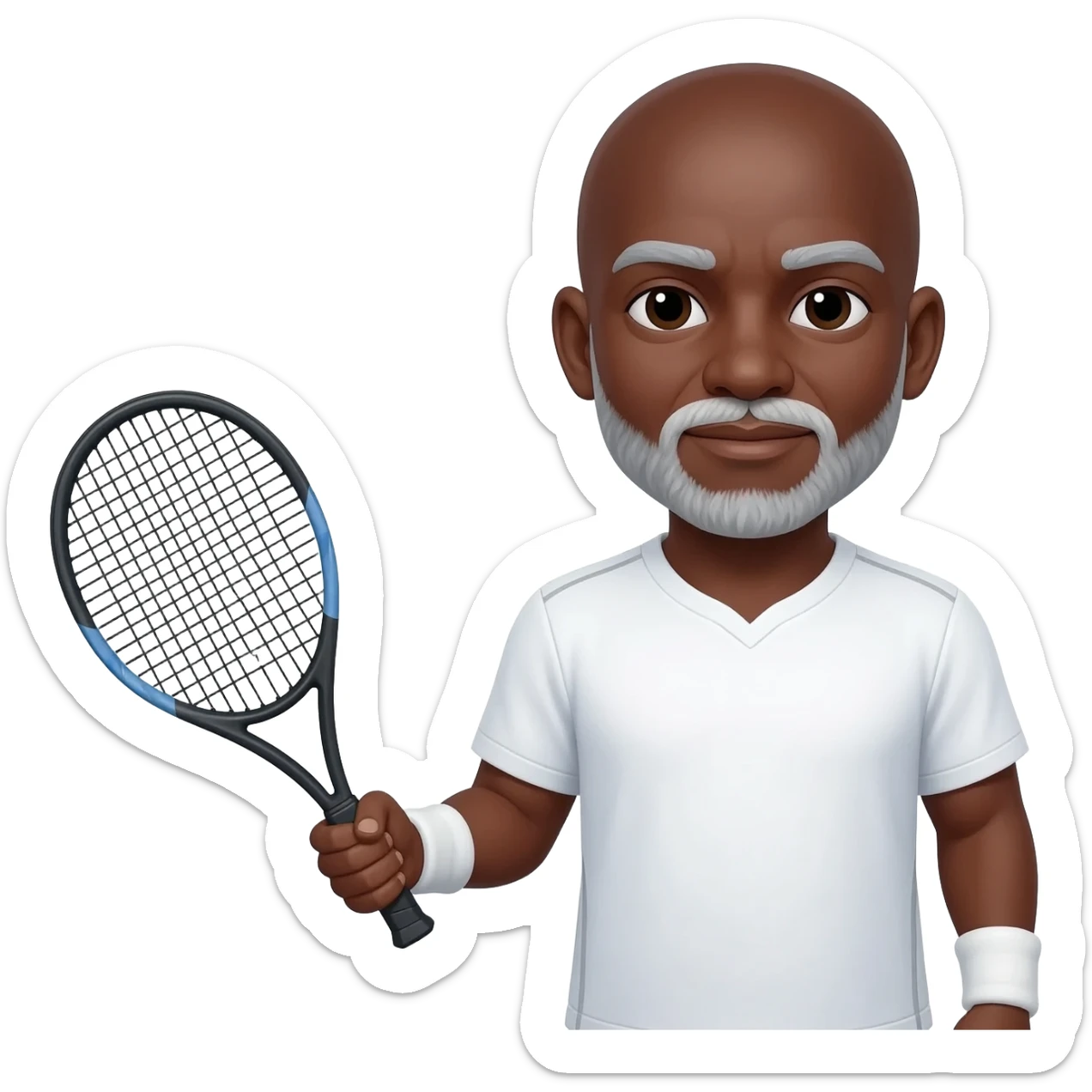 Tennis player adult black bald male white short beard and mustache sticker