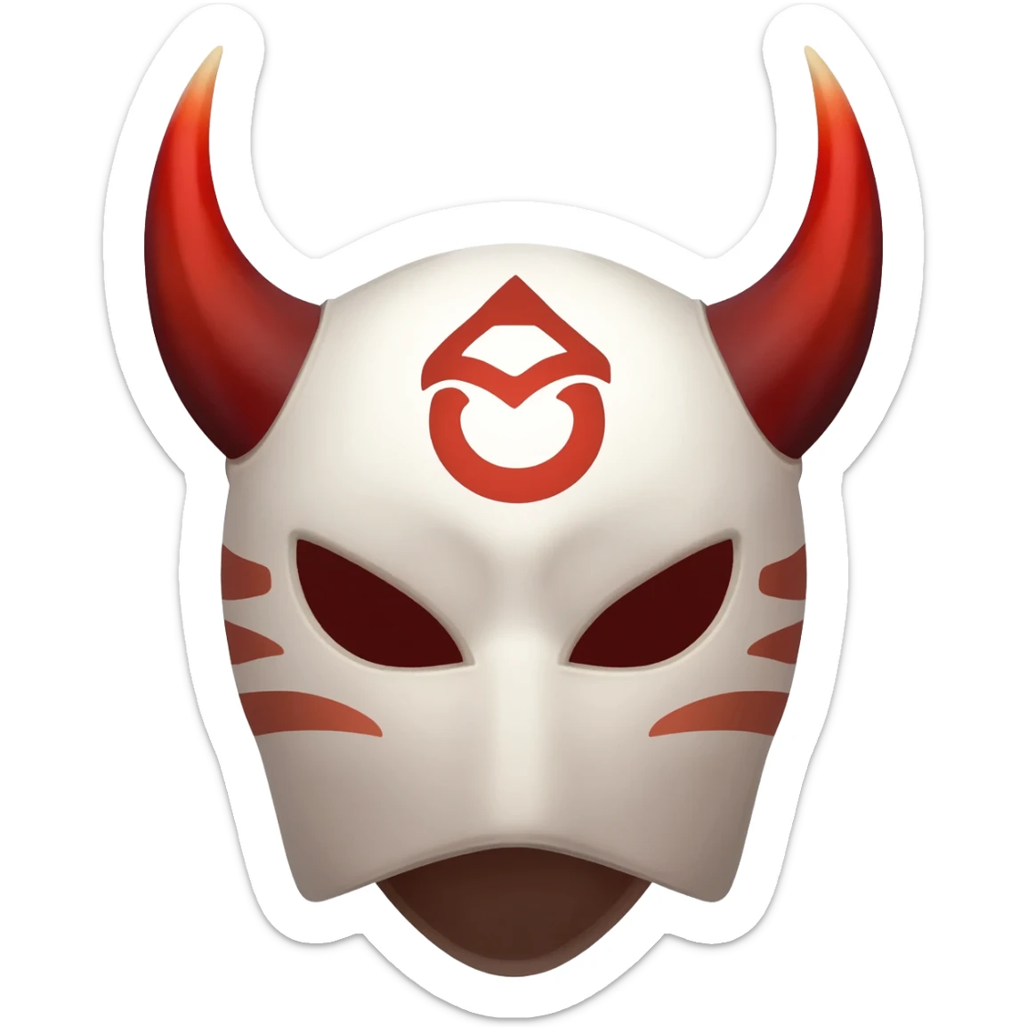 Hilichurl creature from Genshin Impact, wearing a white round mask with red tribal markings and horns  sticker