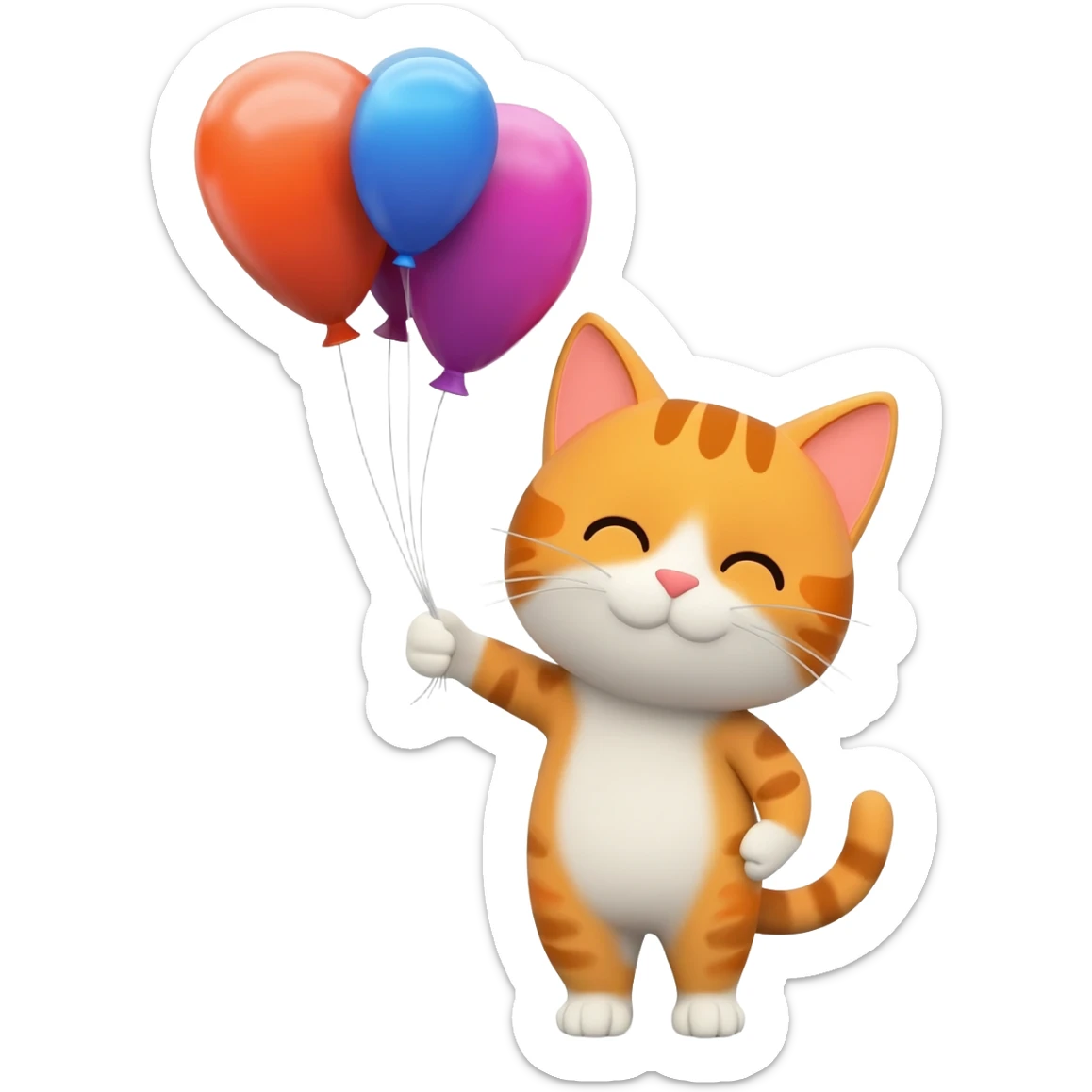 happy cat holding balloons sticker
