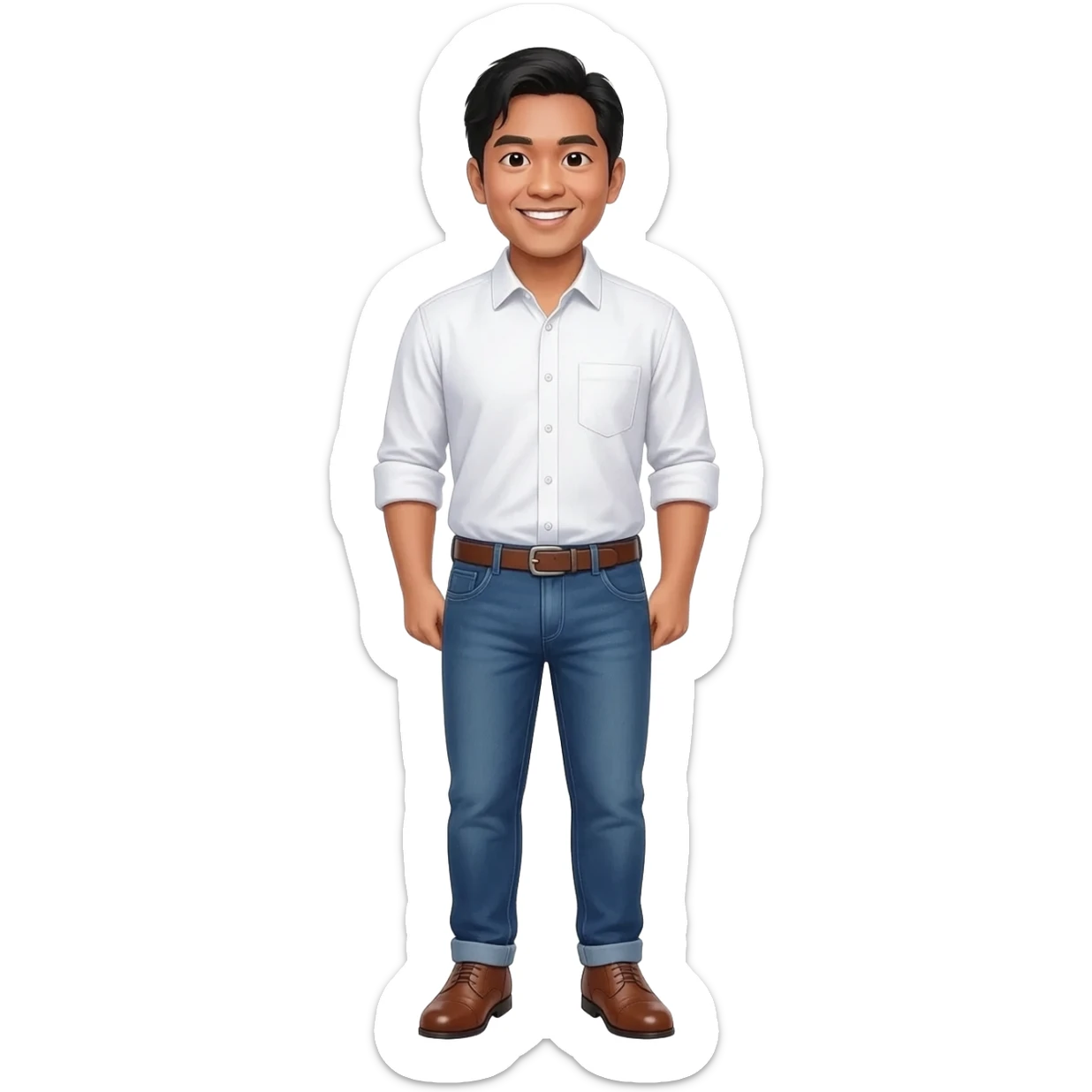 Filipino man white shirt and denim blue pants and brown shoes  sticker