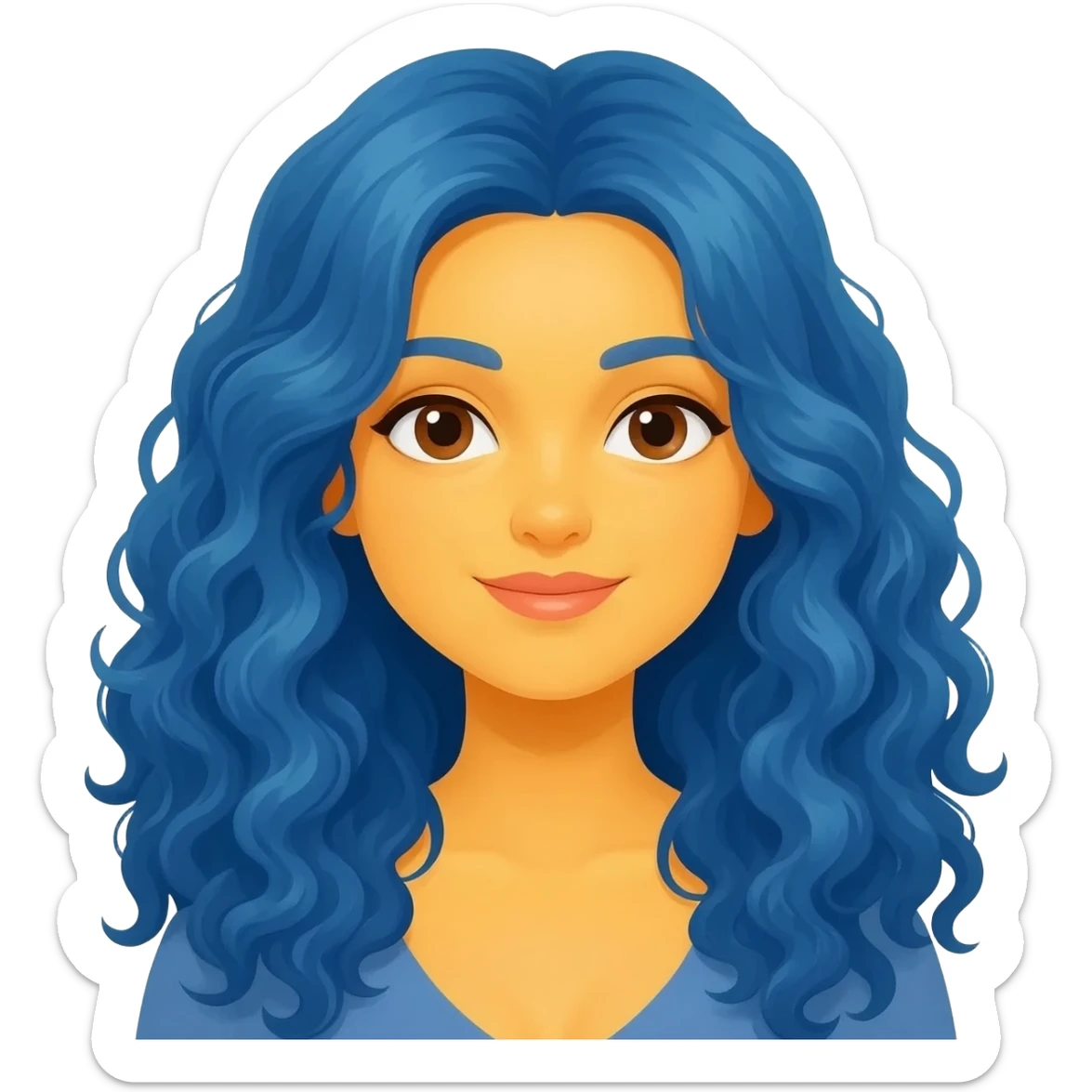Yellow skin woman with long curly blue hair sticker
