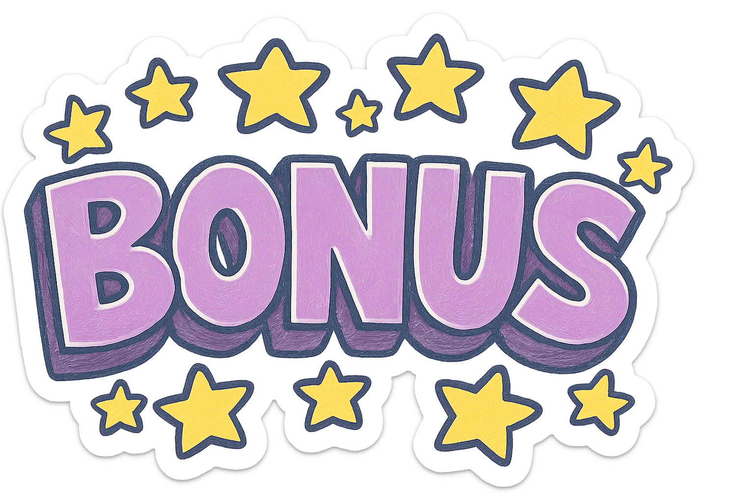 LAS LETRAS DEBEN SER VIOLETA PASTEL Y LAS ESTRELLAS AMARILLAS DEBES MANTENER EXACTAMENTE LA IMAGEN ORIGINAL, LOS BORDES DEBEN SER BLANCOS EN LUGAR DE NEGRO, AGRGA UN EFECTO 3D sticker