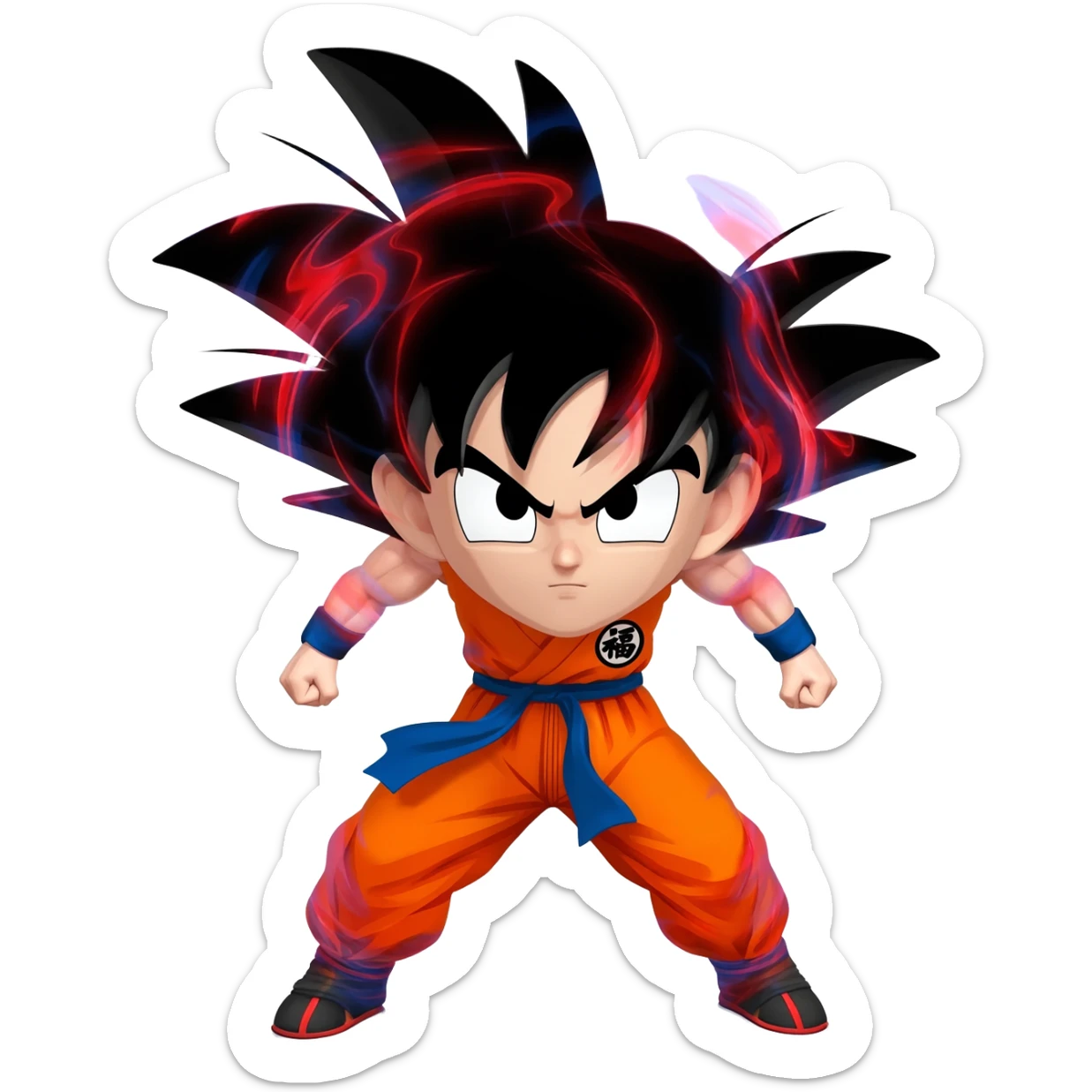 Goku su pelo de aura con rojo y azul Y que se vea todo menos los pies sticker