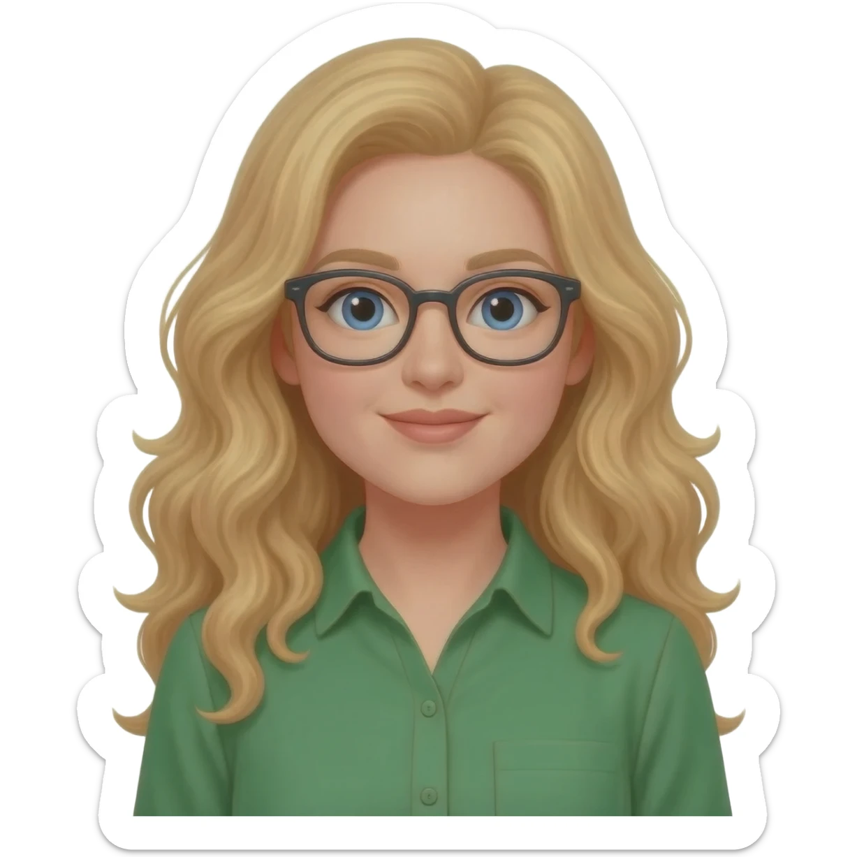green shirt whoo whoo woman with long curly blonde hair an glasses sticker